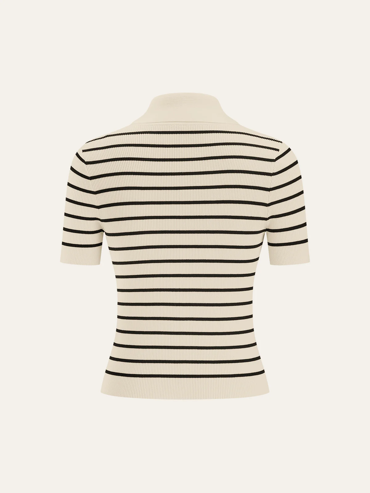 Striped Short-Sleeve Polo Collar Knit Cardigan - Image 2