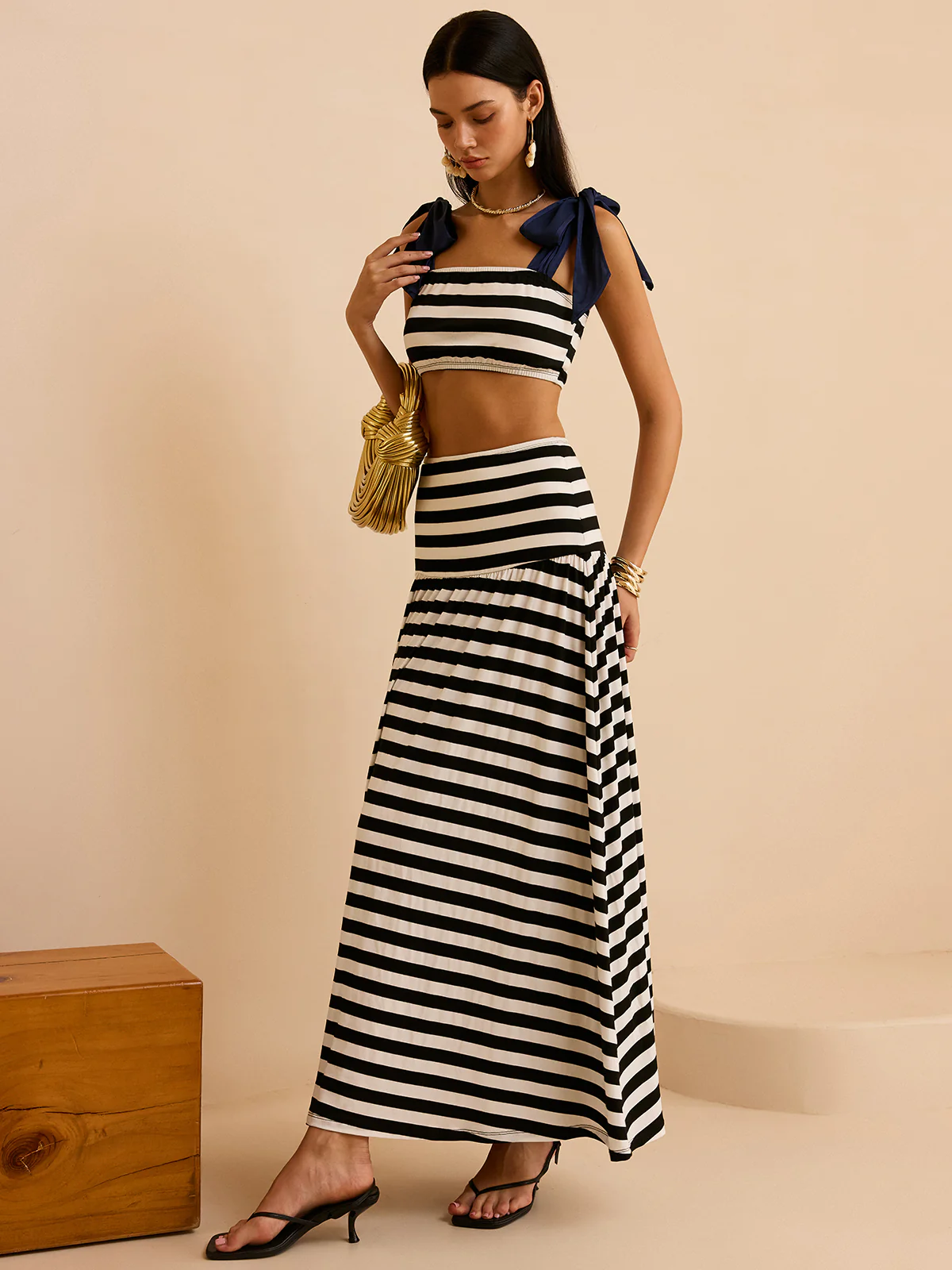 Striped Skirt Set with Bow Straps - Image 4