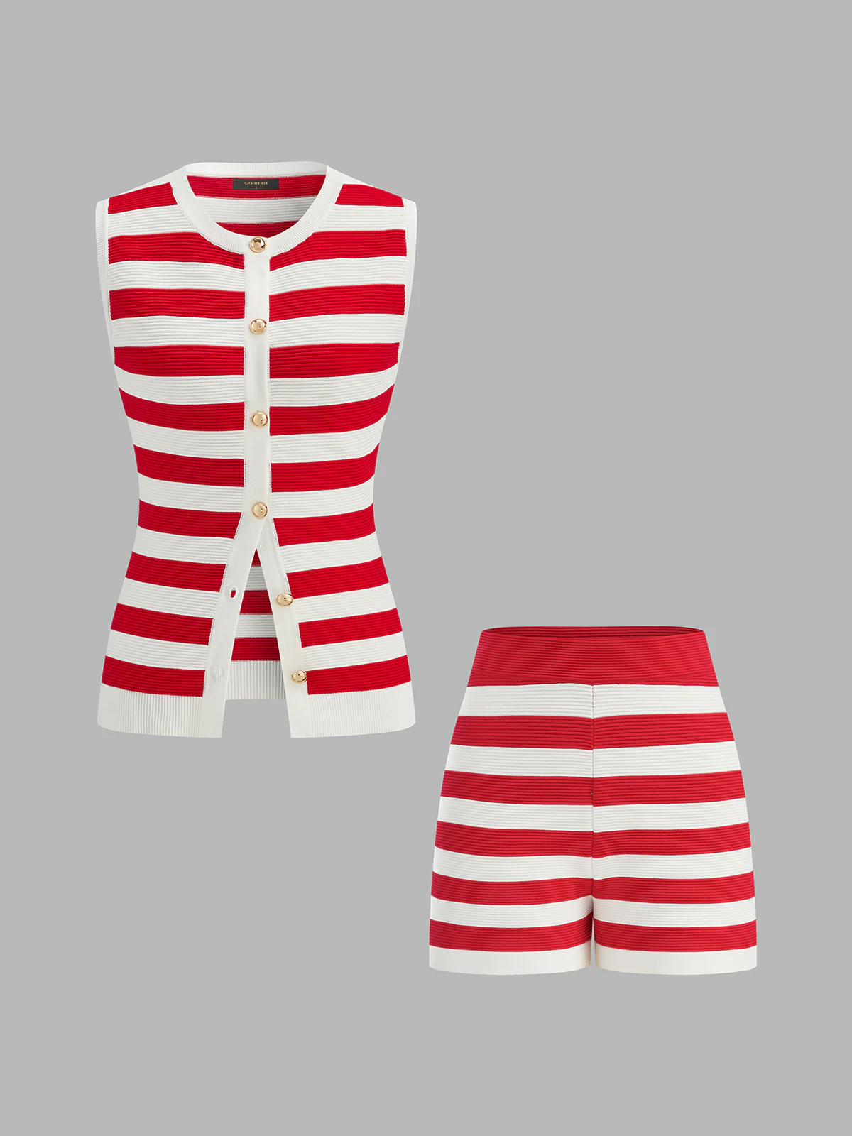Striped Sleeveless Knit Top & Shorts Set - Image 2