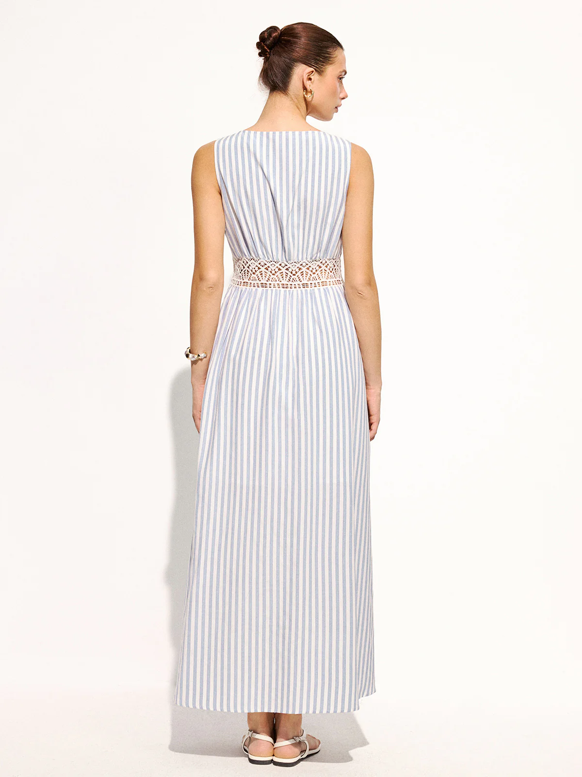 Striped Sleeveless Lace Waist Maxi Dress - Image 5