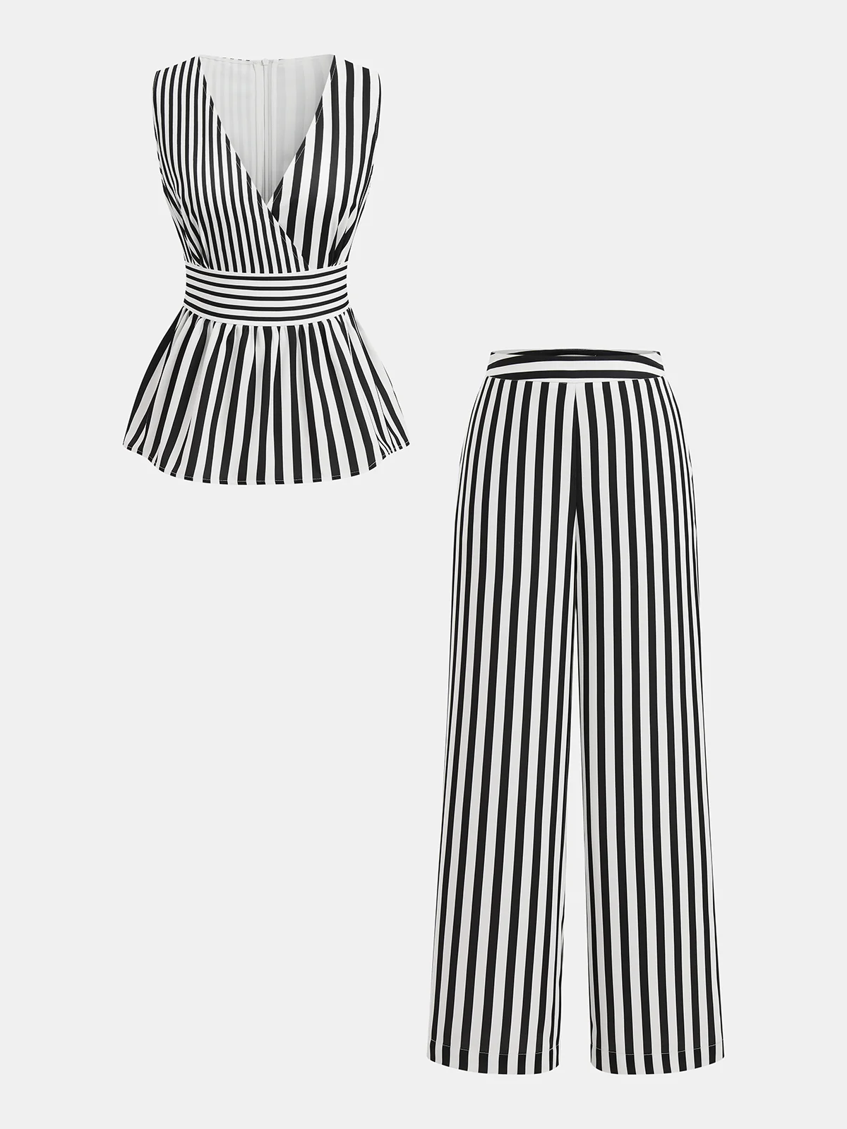Striped Sleeveless Peplum Top & Pants Set - Image 2