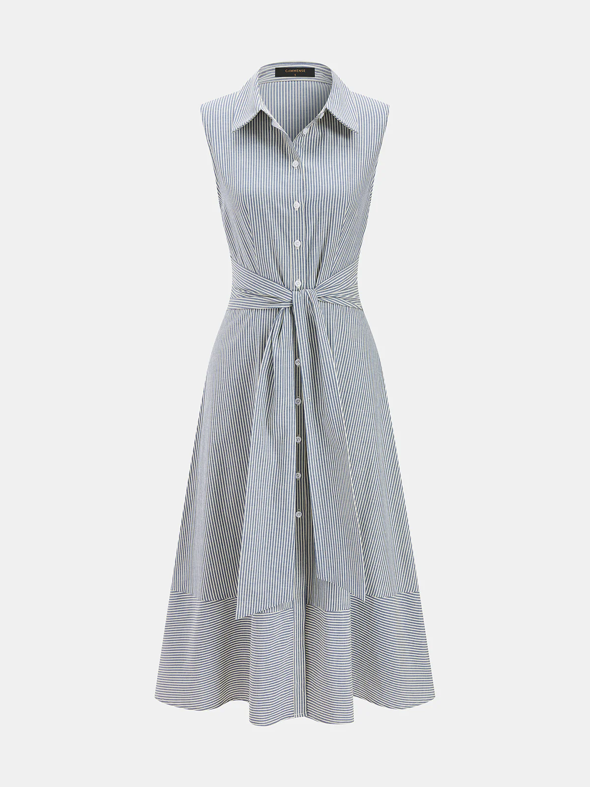 Striped Sleeveless Tie Waist Maxi Shirt Dress - Image 2