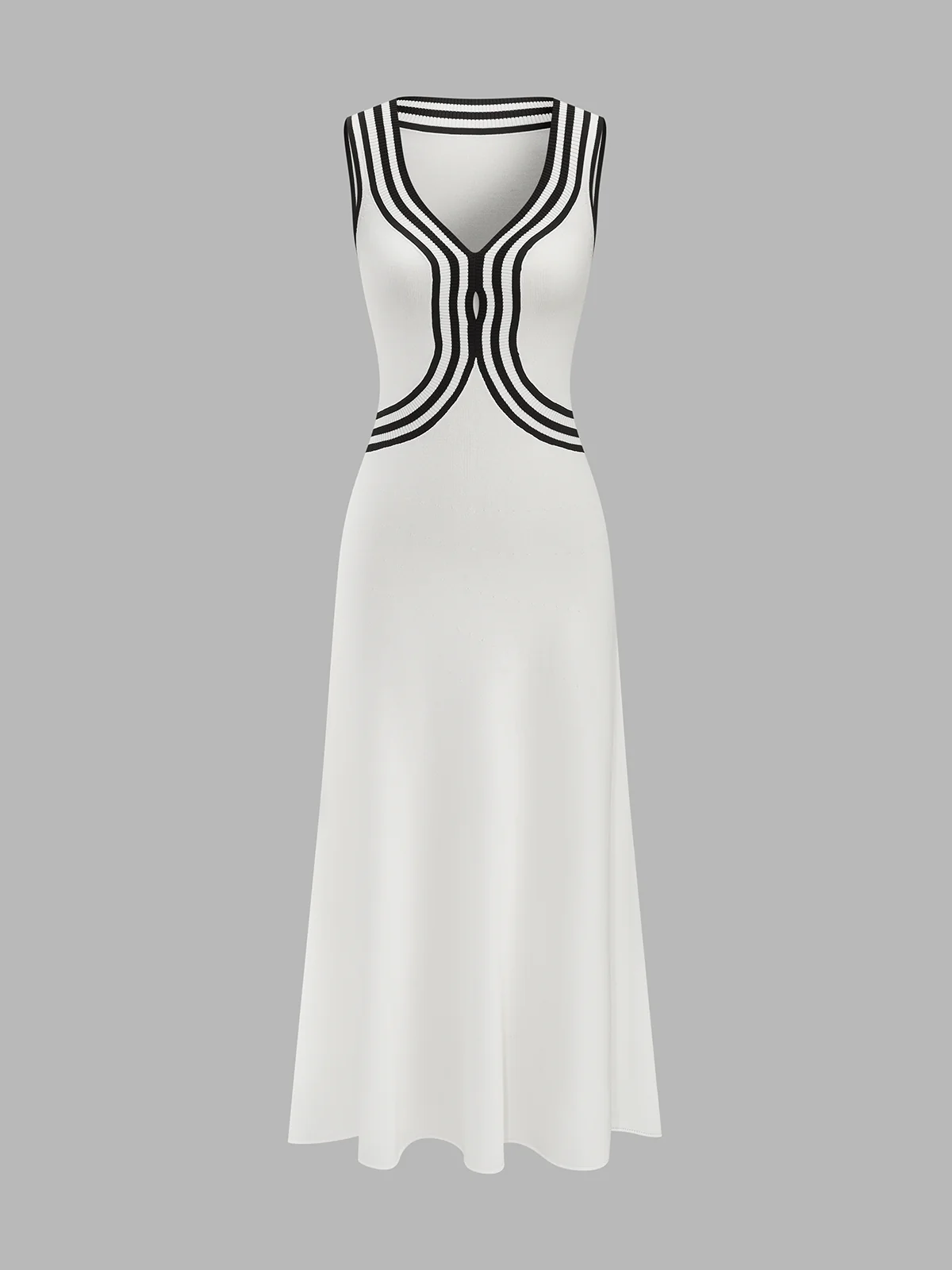 Striped Sleeveless V Neck Knit Maxi Dress - Image 2