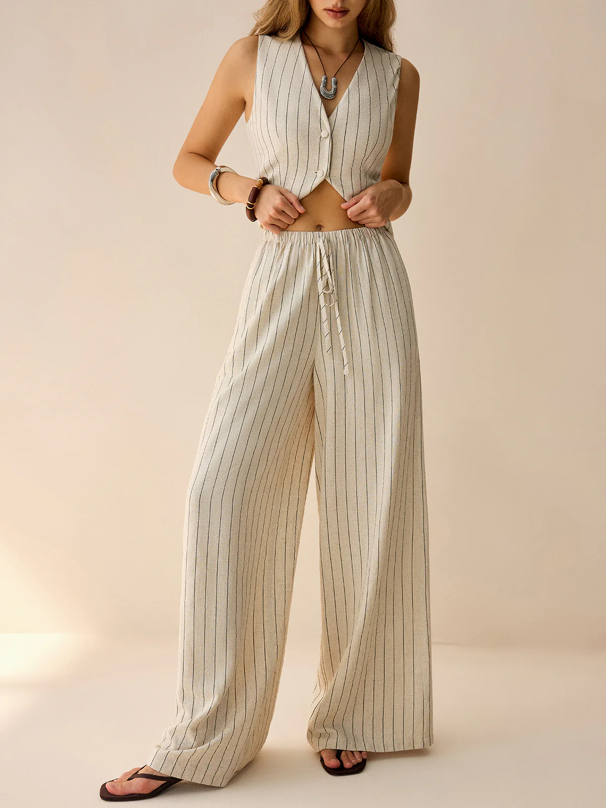 Striped Sleeveless Vest and Pants Set - Image 5