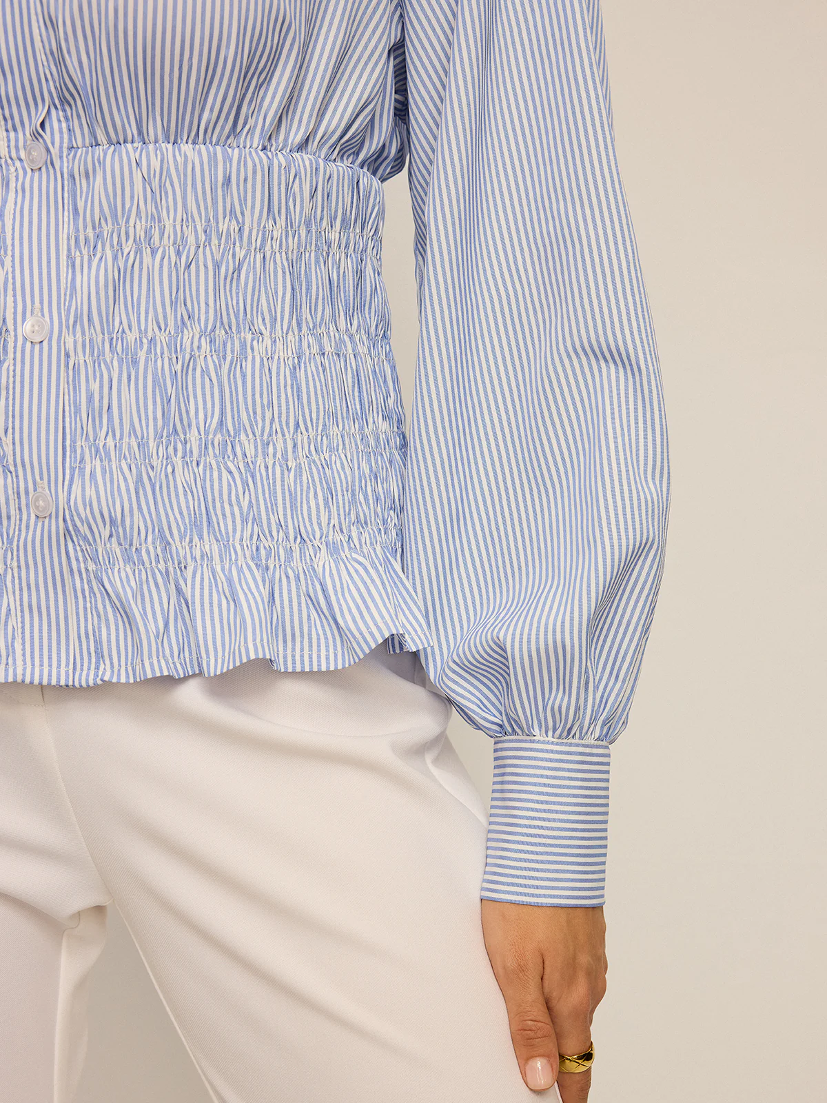 Striped Smocked Waist Shirt - Image 7