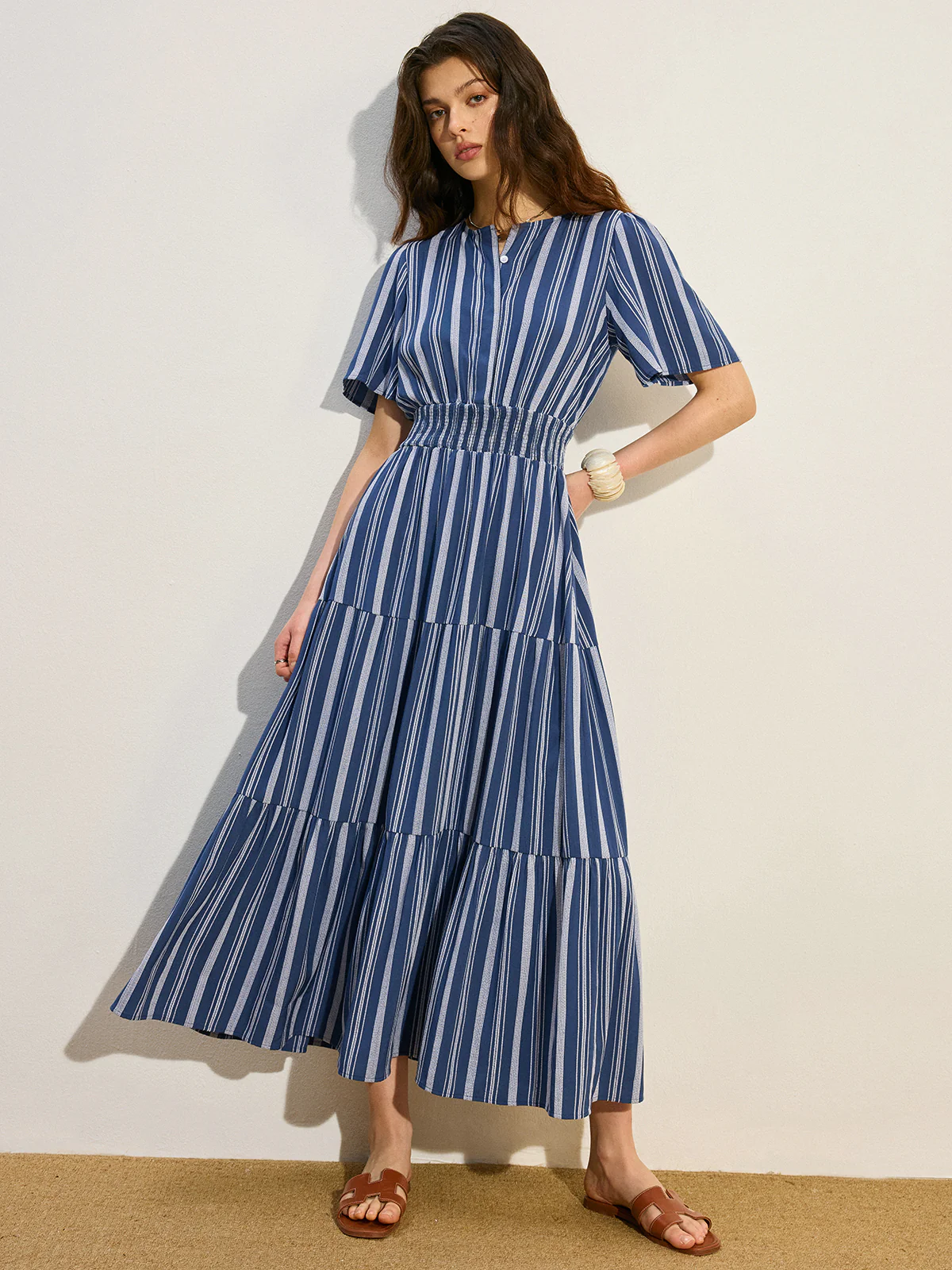 Striped Smocked Waist Tiered Maxi Dress - Image 3