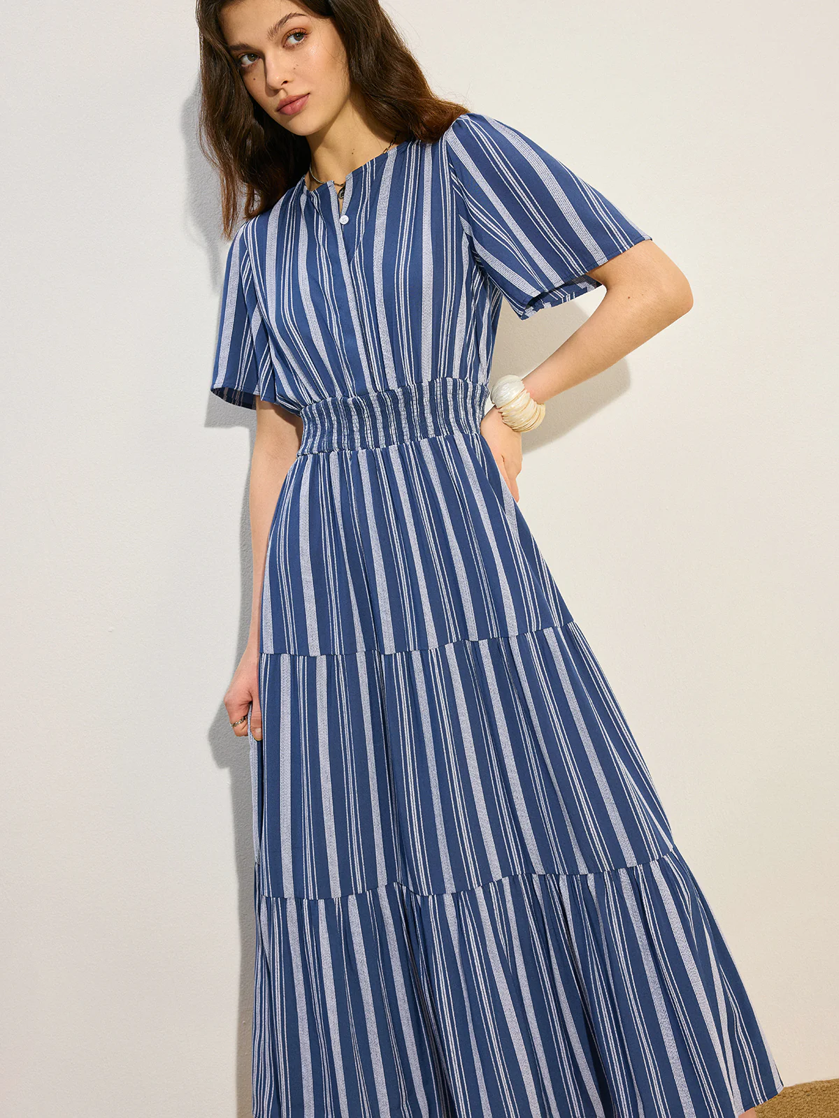 Striped Smocked Waist Tiered Maxi Dress - Image 4