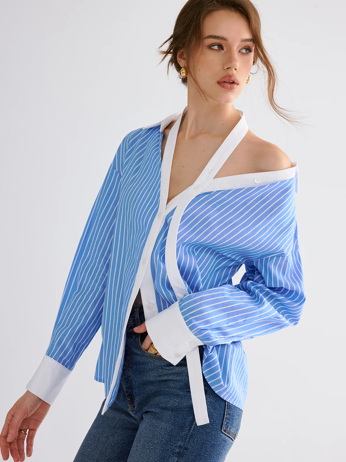 Striped Split-collar Shirt - Image 2