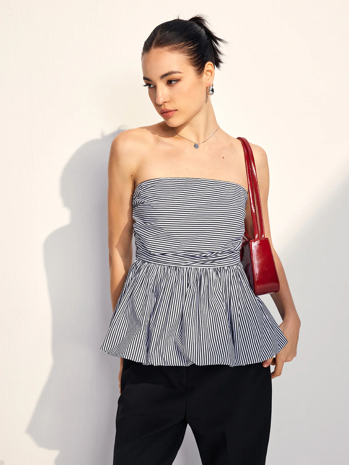 Striped Strapless Bubble Tube Top - Image 2