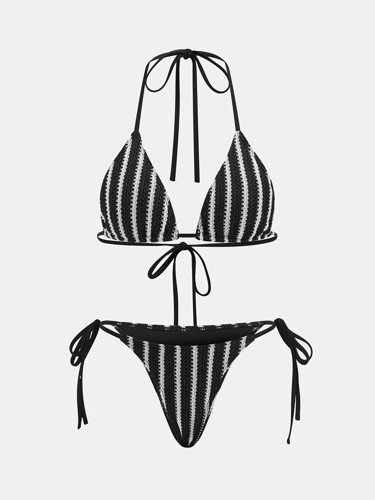 Striped Three Piece Bikini Set - Image 3