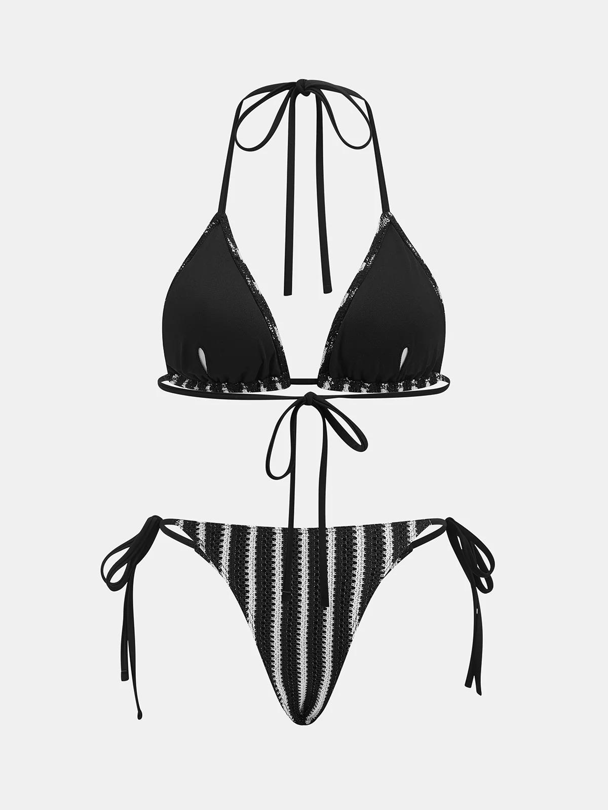 Striped Three Piece Bikini Set - Image 4