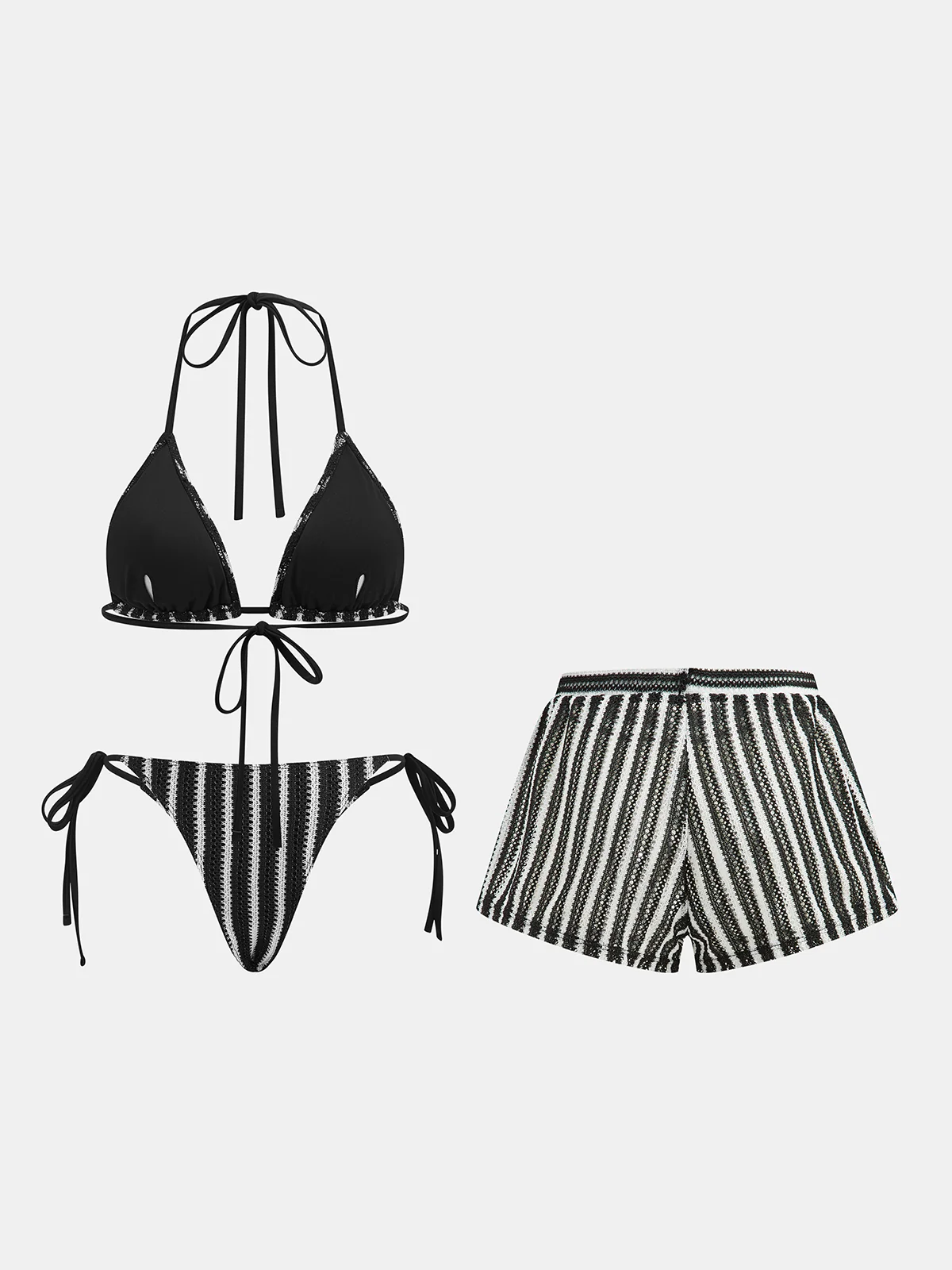 Striped Three Piece Bikini Set - Image 5