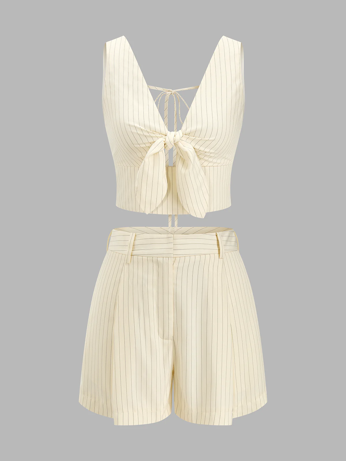 Striped Tie-Front Cropped Top & Shorts Set