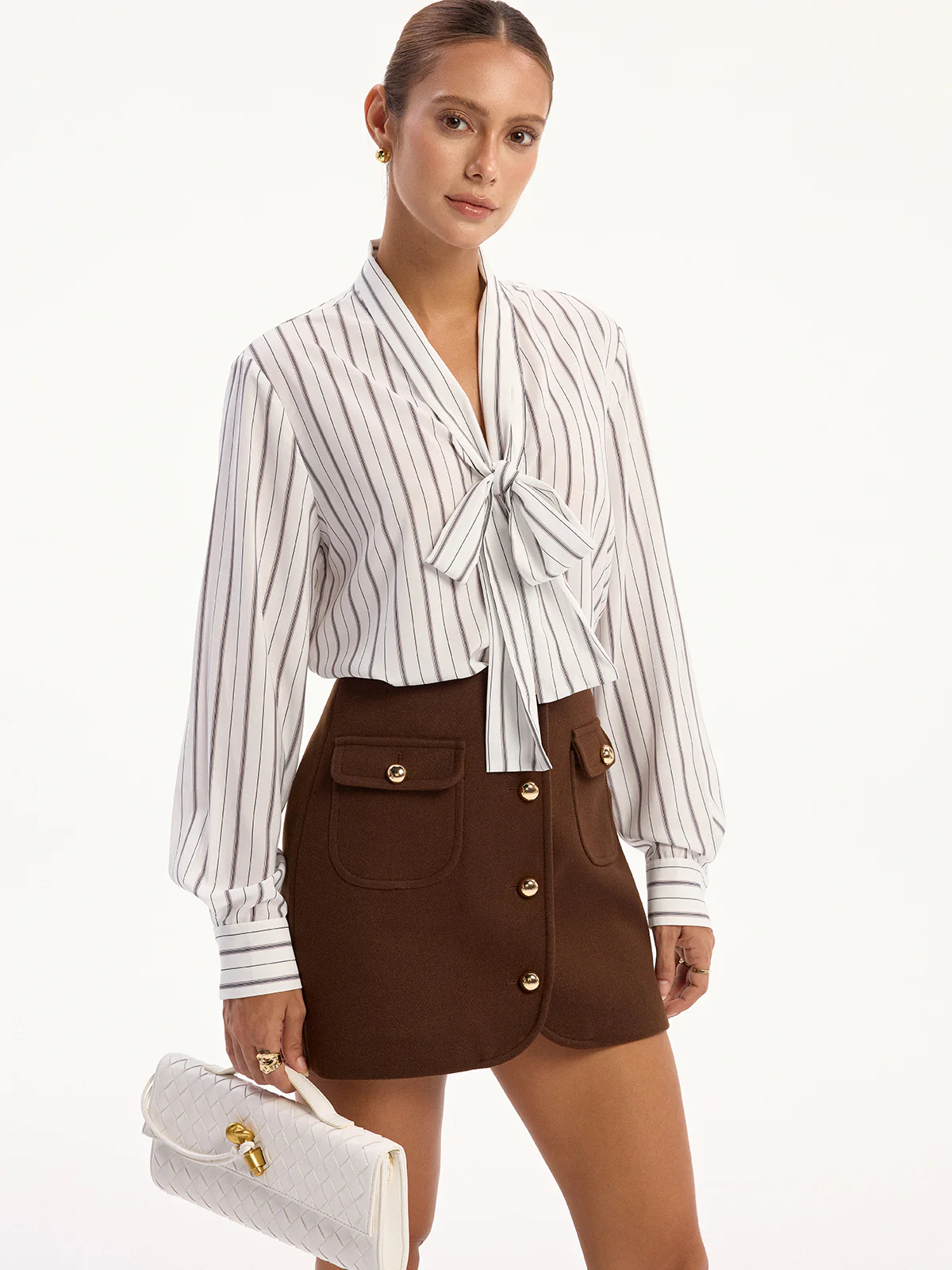 Striped Tie-Neck Long Sleeve Shirt - Image 3