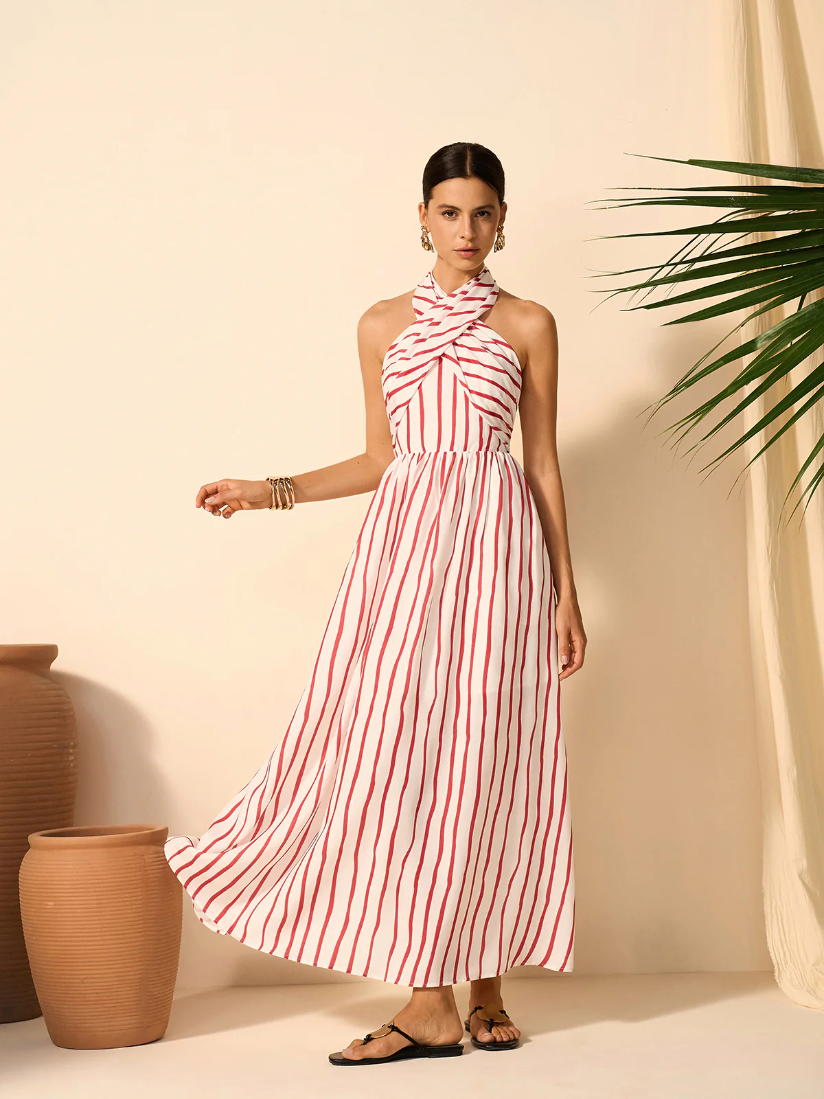 Striped Twist Halter Dress - Image 2