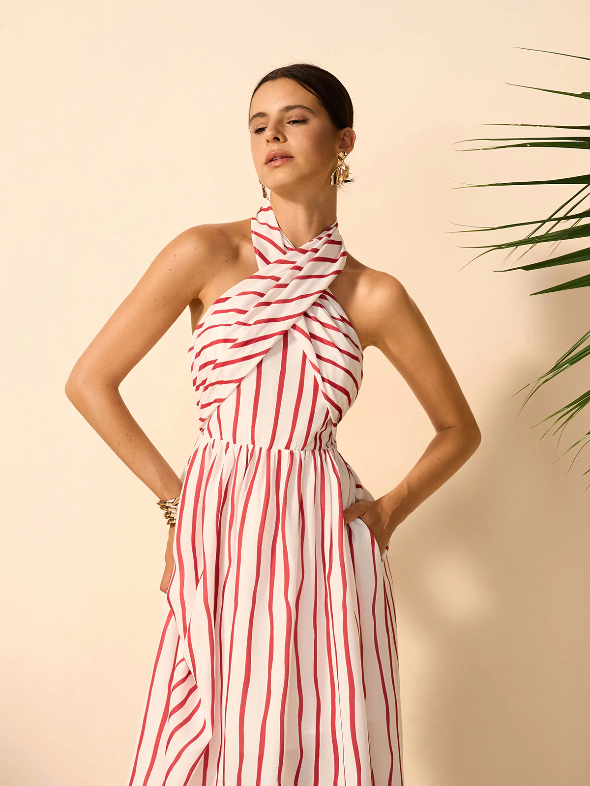 Striped Twist Halter Dress - Image 6