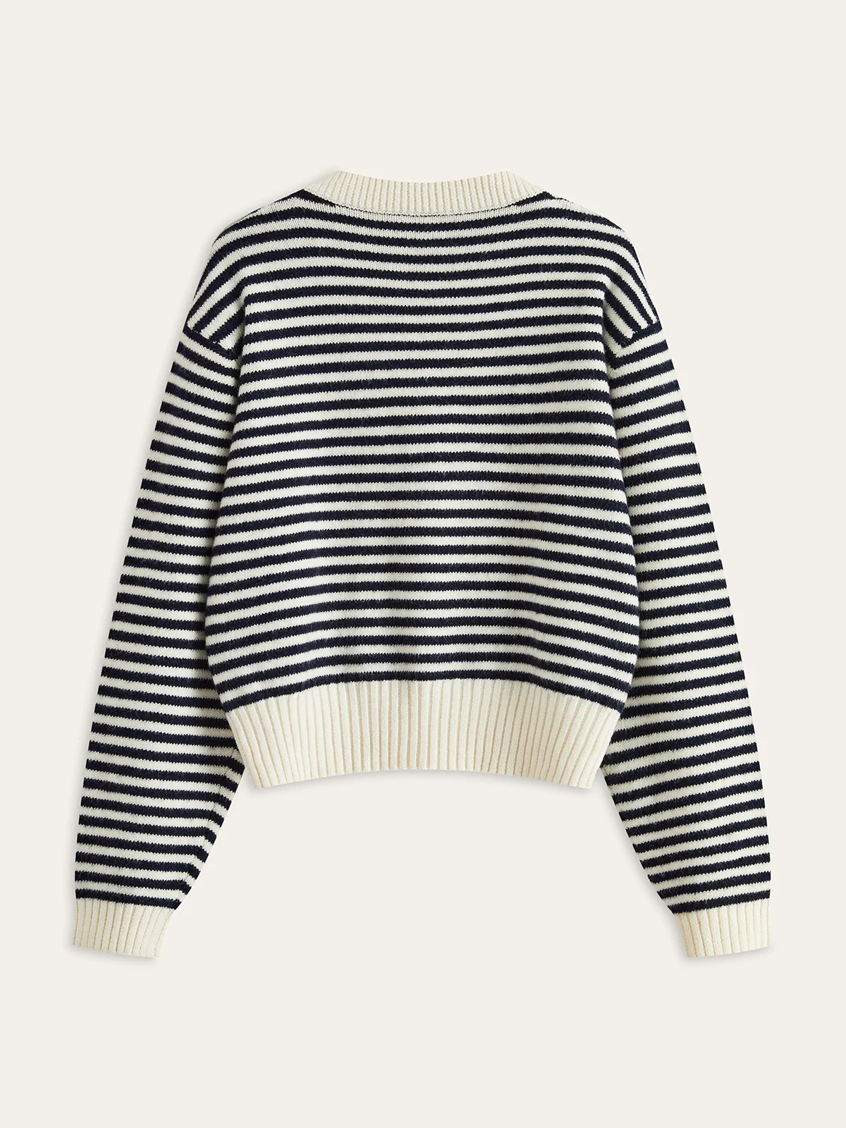 Striped V-Neck Buttoned Wool Blend Sweater - Image 3