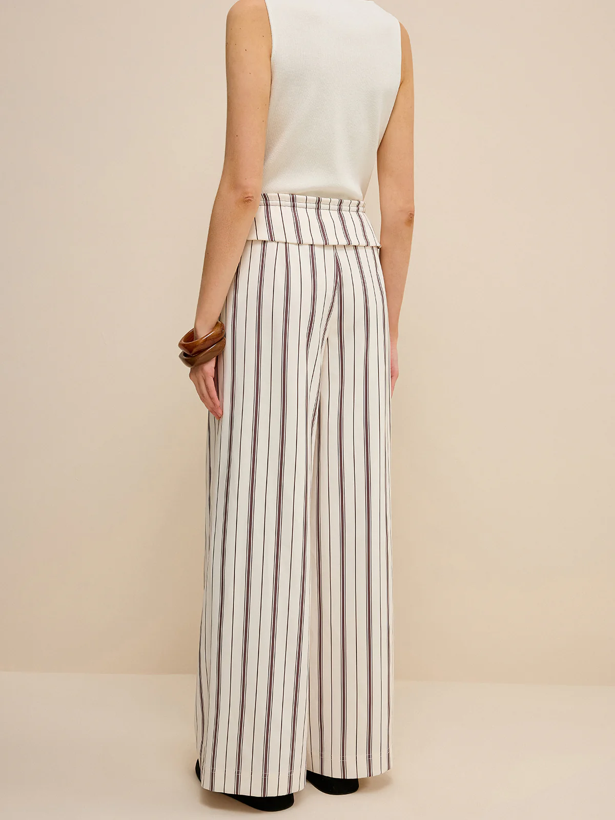 Striped Wide-Leg Pants with Peplum Waist - Image 5