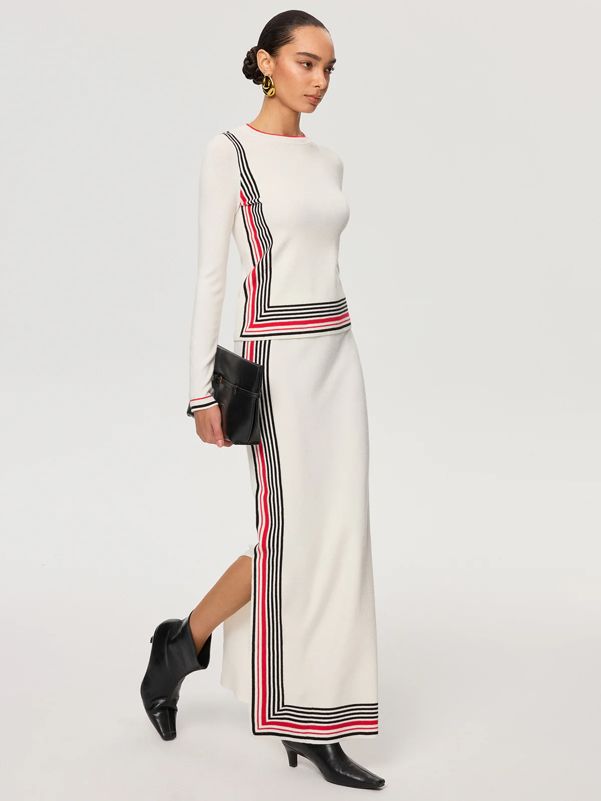 Striped Wool-Blend Slit Maxi Skirt - Image 2