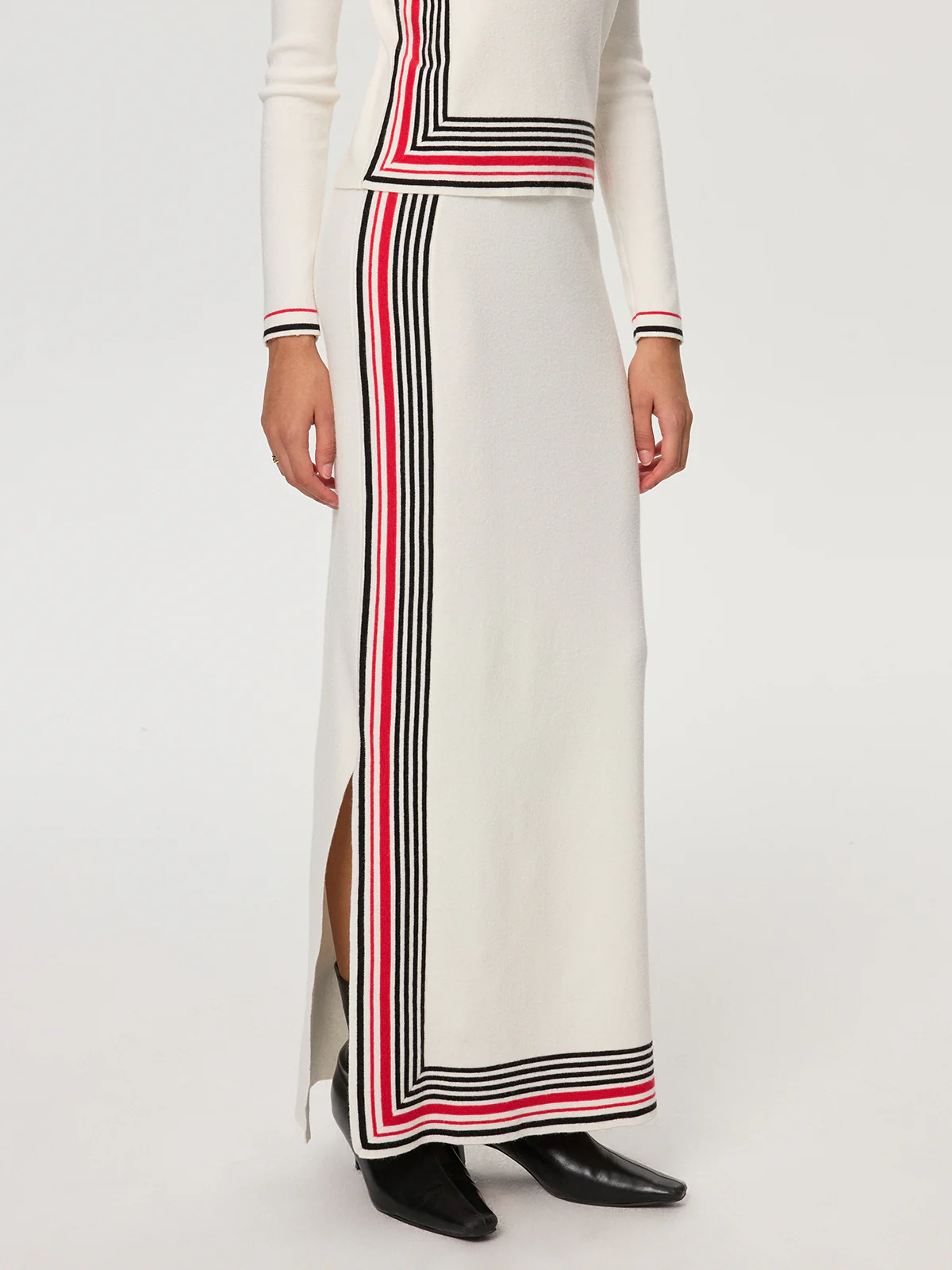 Striped Wool-Blend Slit Maxi Skirt - Image 3