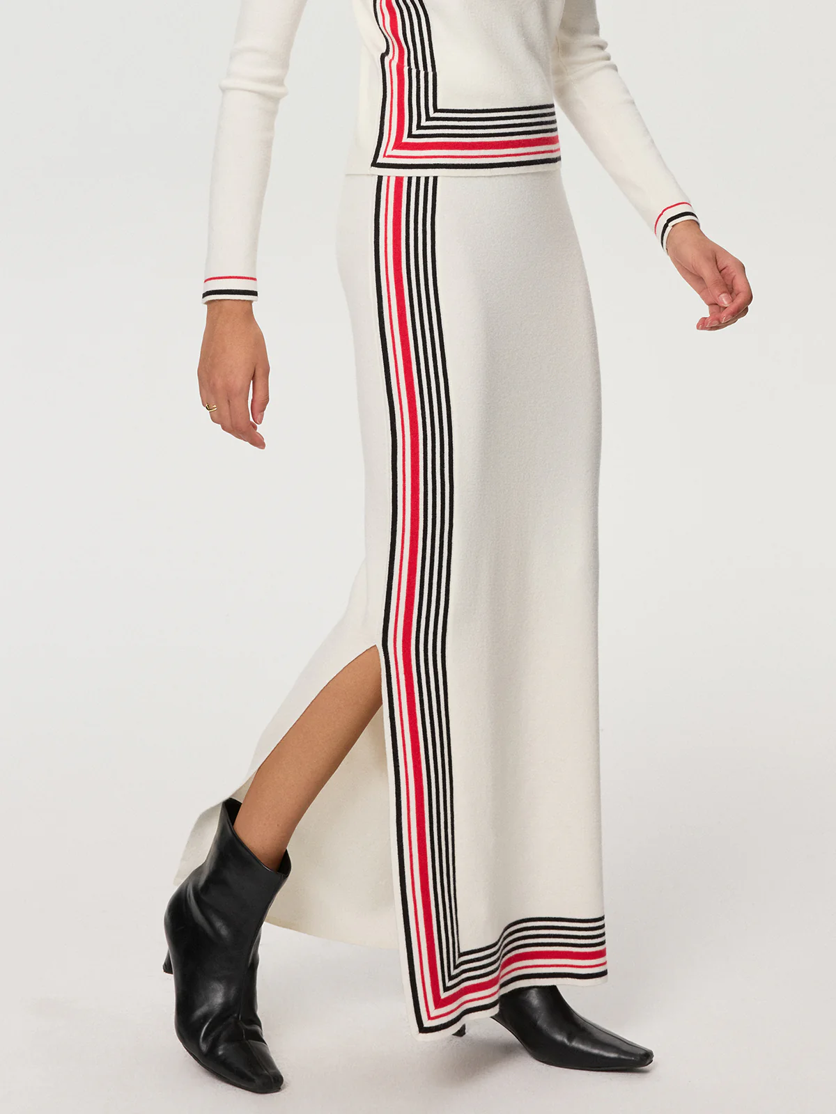 Striped Wool-Blend Slit Maxi Skirt - Image 4