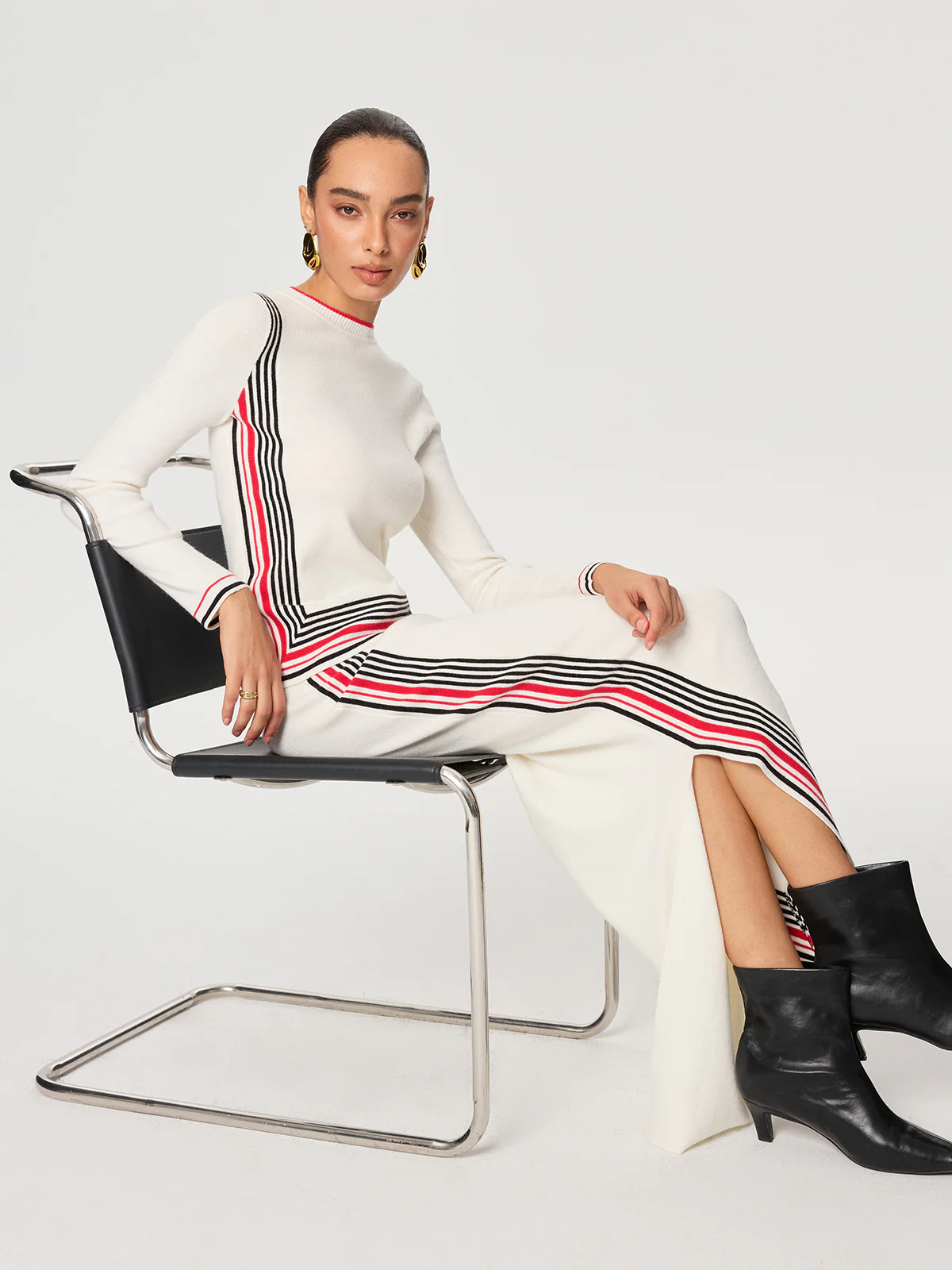 Striped Wool-Blend Slit Maxi Skirt - Image 6