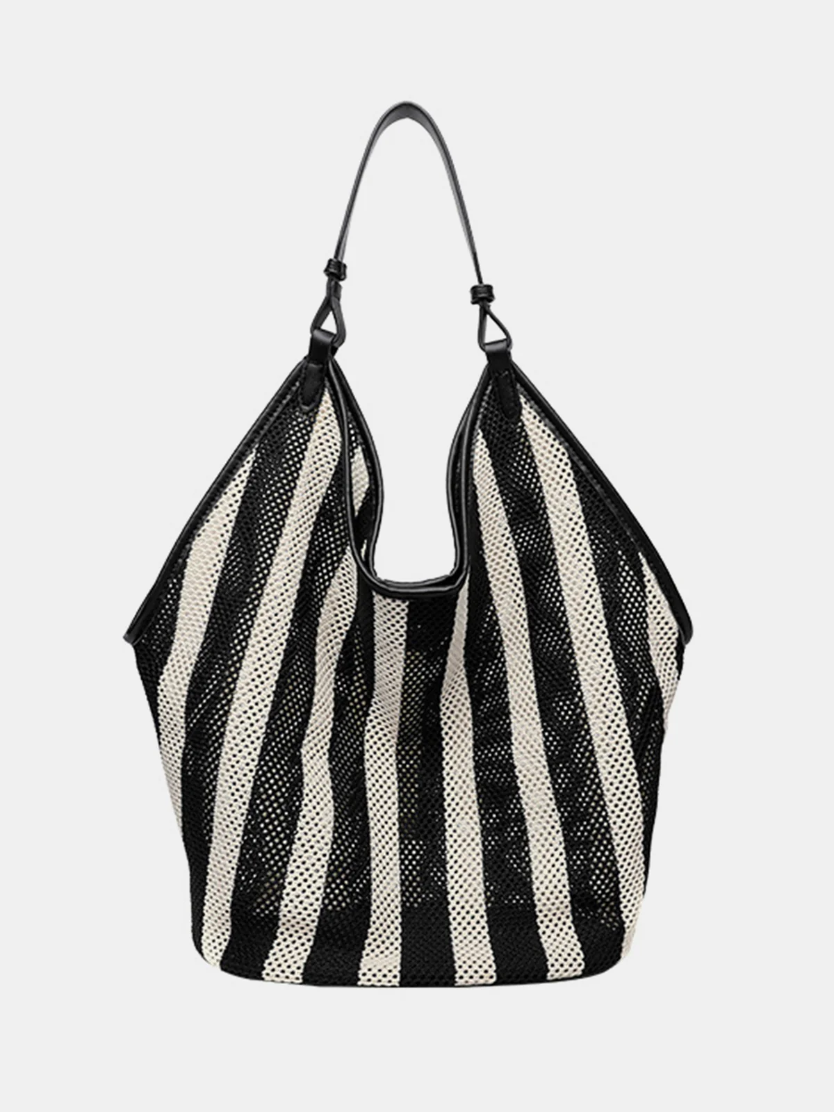 Striped Woven Mesh Hobo Shoulder Bag - Image 2