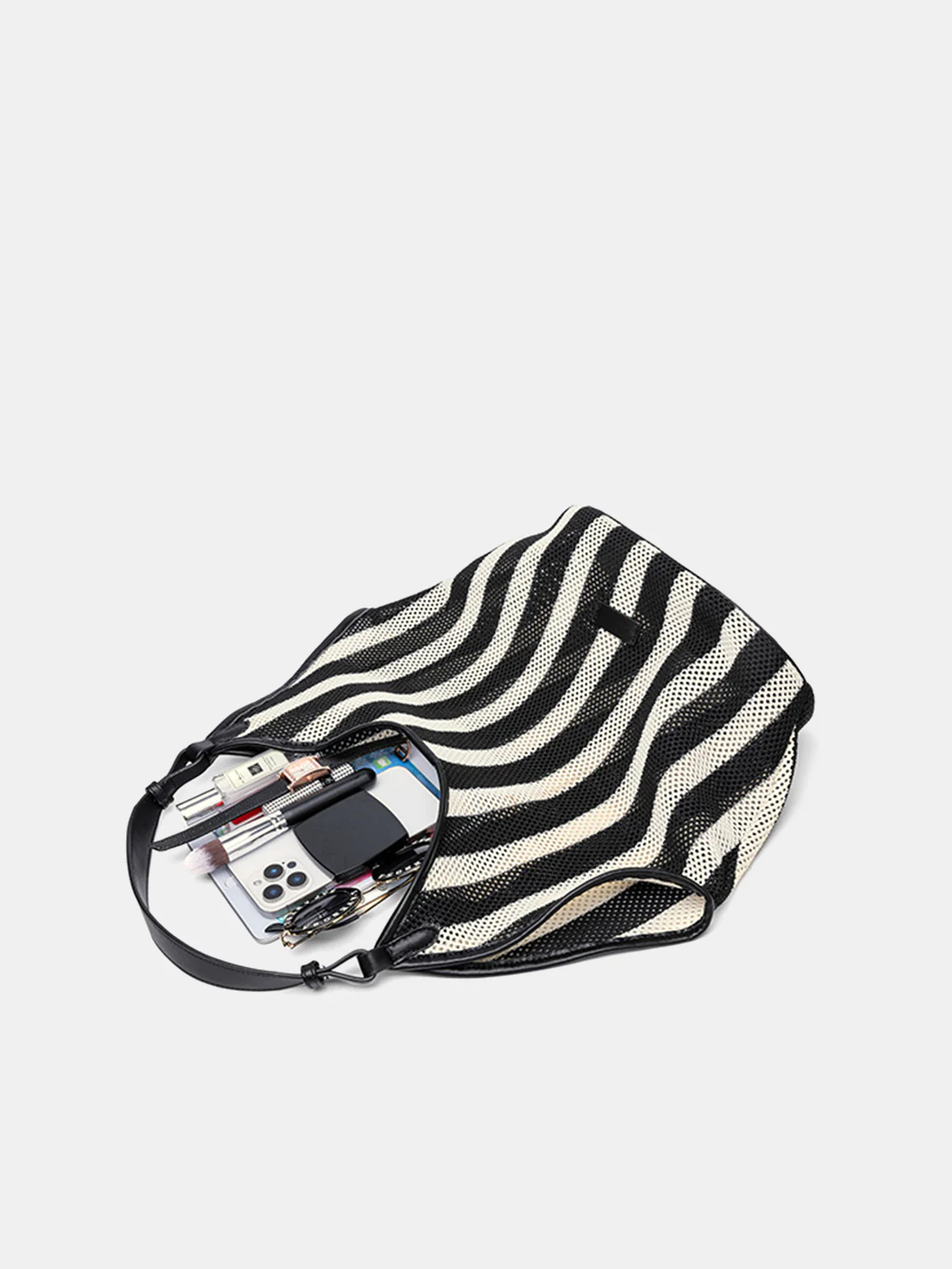 Striped Woven Mesh Hobo Shoulder Bag - Image 4