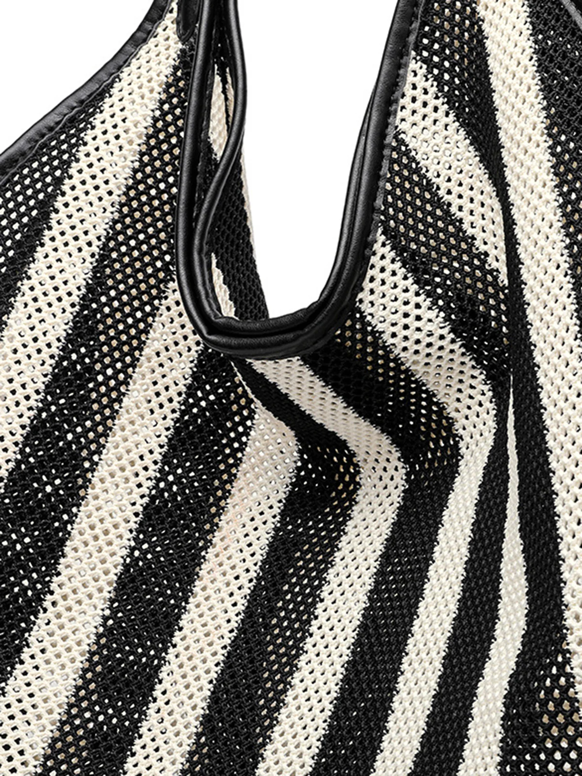 Striped Woven Mesh Hobo Shoulder Bag - Image 5