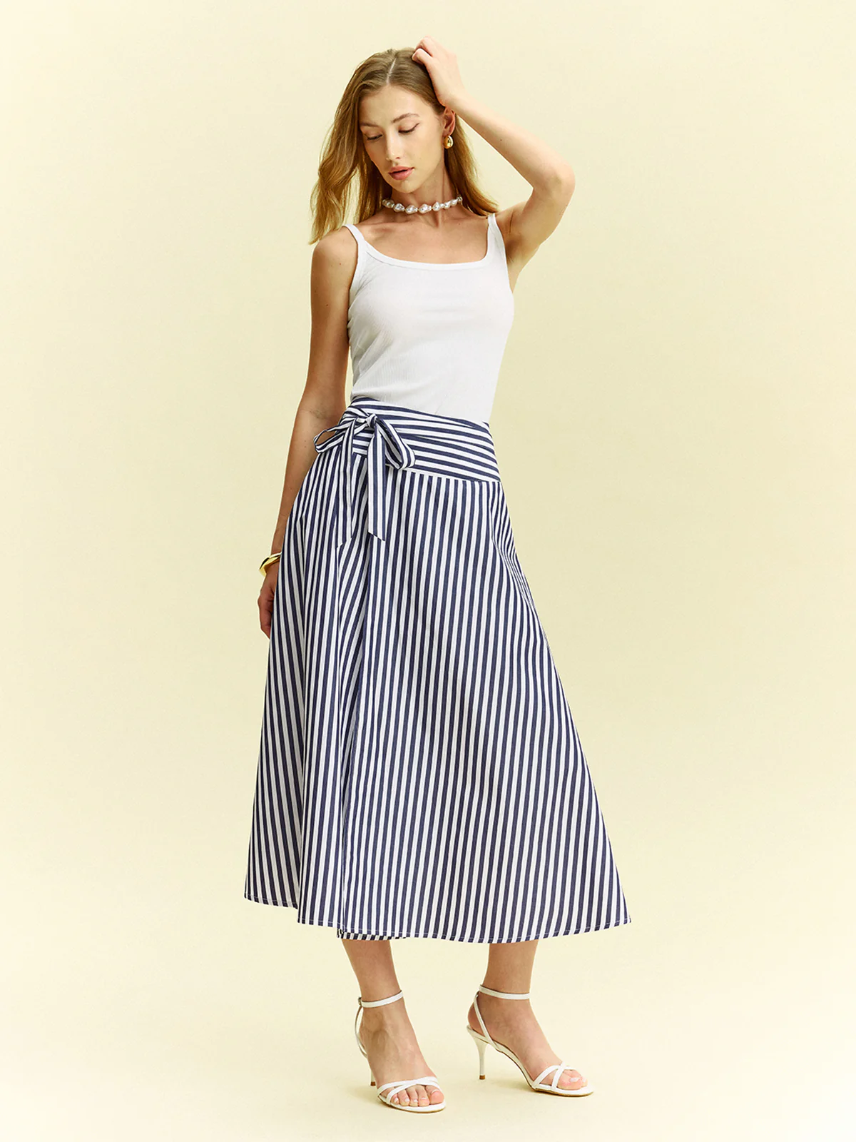 Striped Wrap-Around Midi Skirt - Image 4