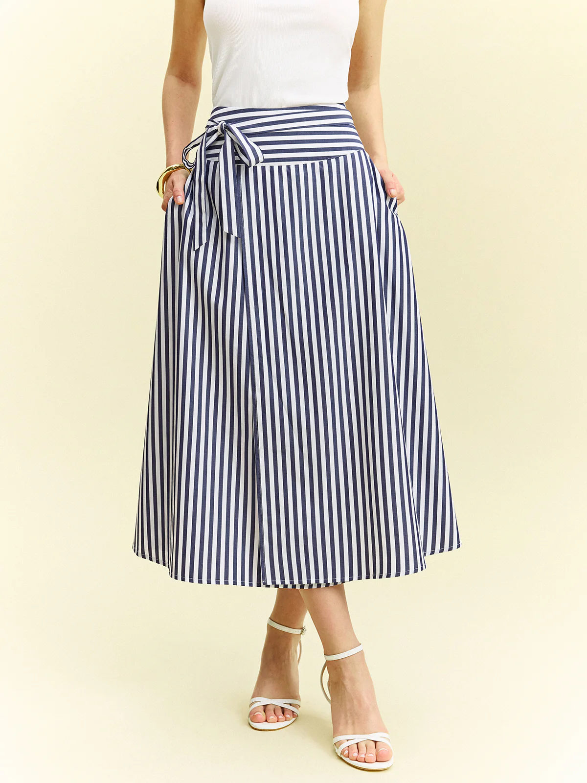 Striped Wrap-Around Midi Skirt - Image 5