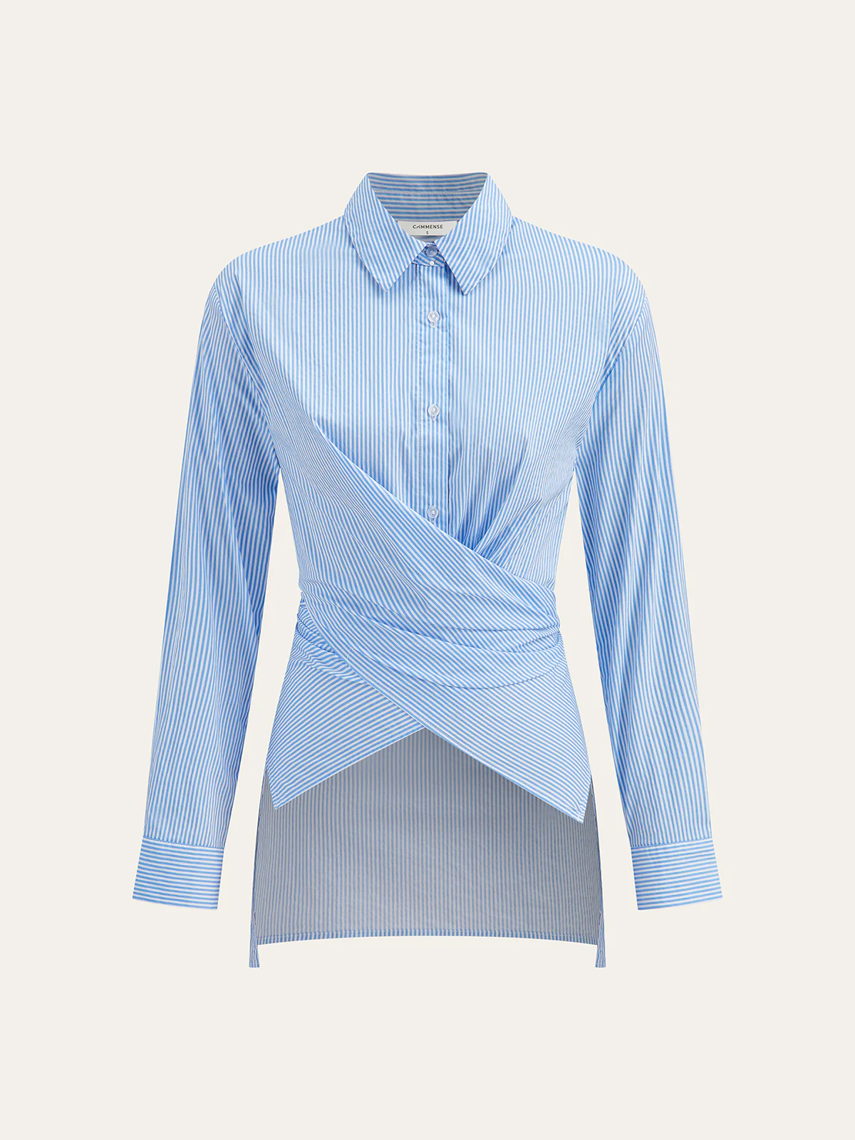 Striped Wrap Asymmetric Hem Shirt - Image 3