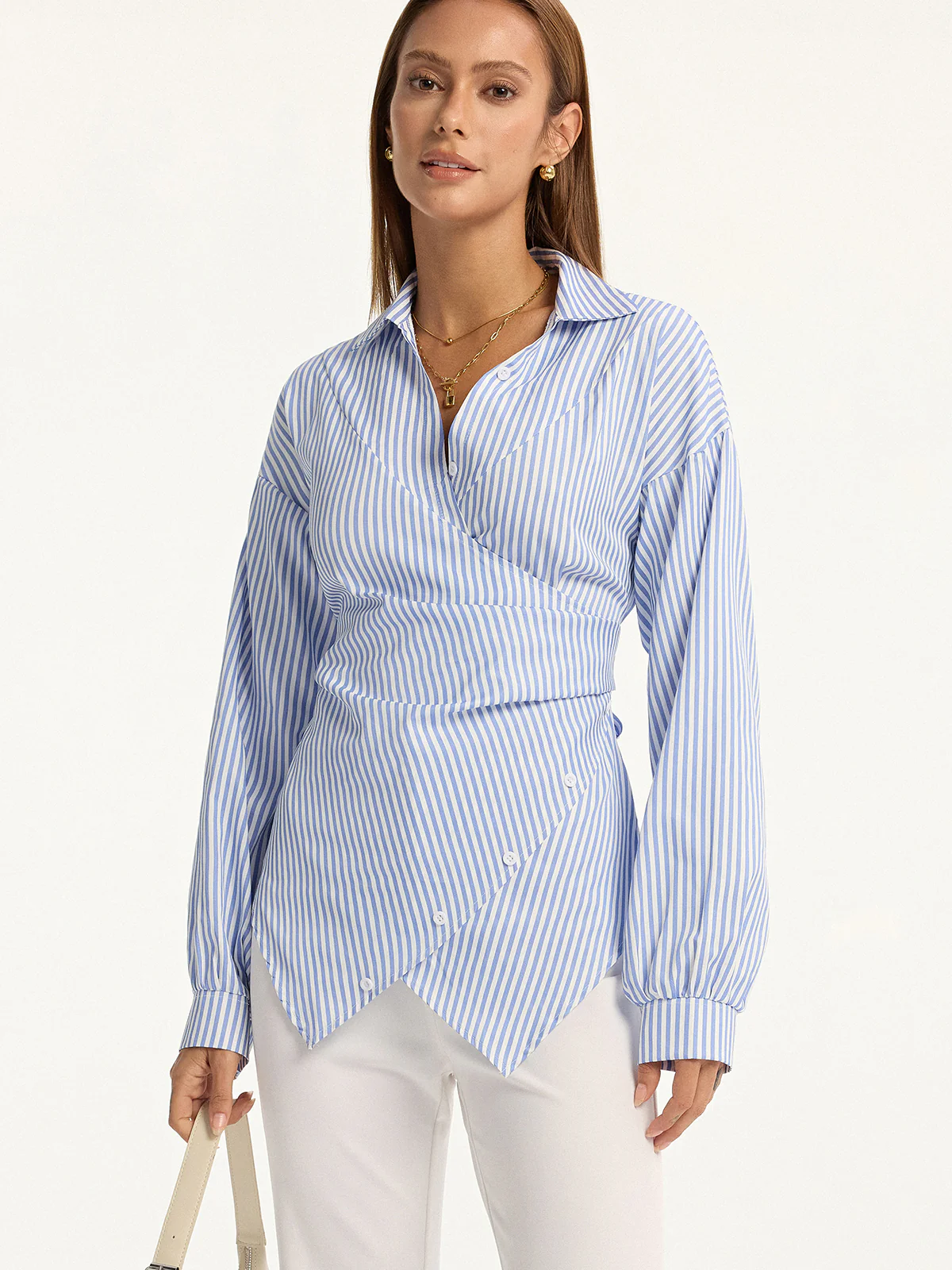 Striped Wrap Back Tie Shirt - Image 4