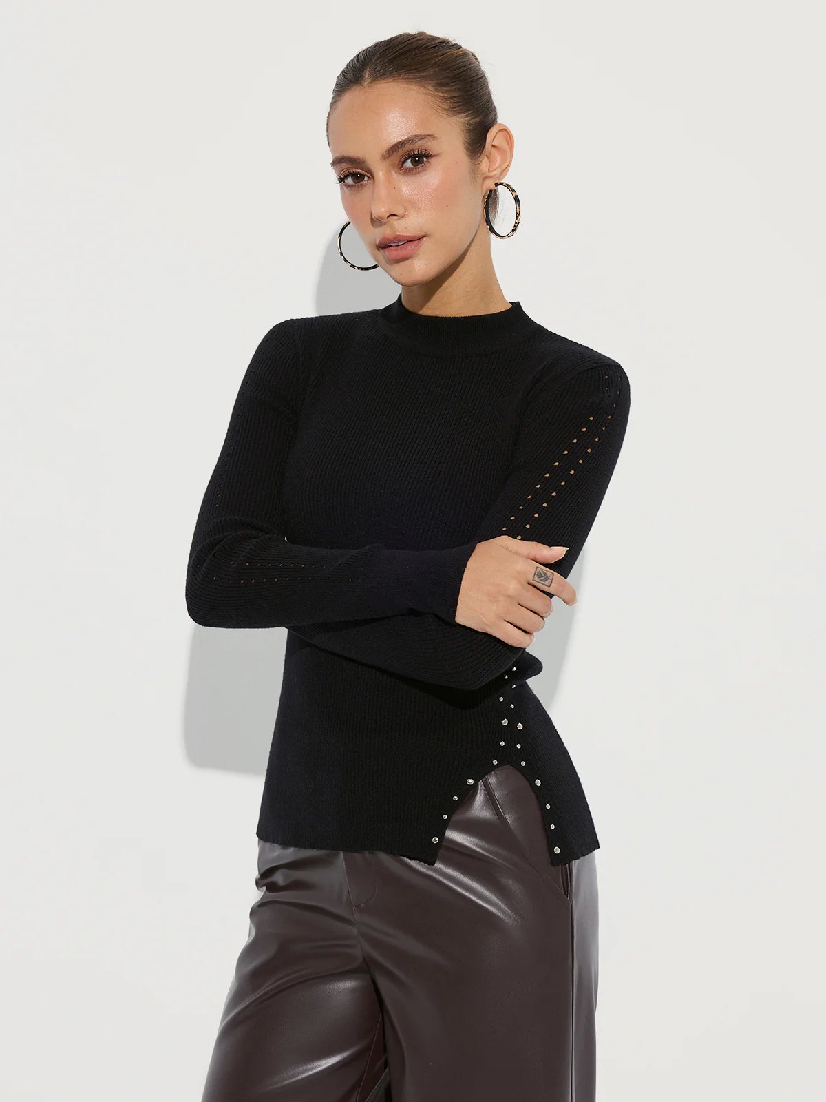 Studded Side Slit Knit Sweater - Image 4