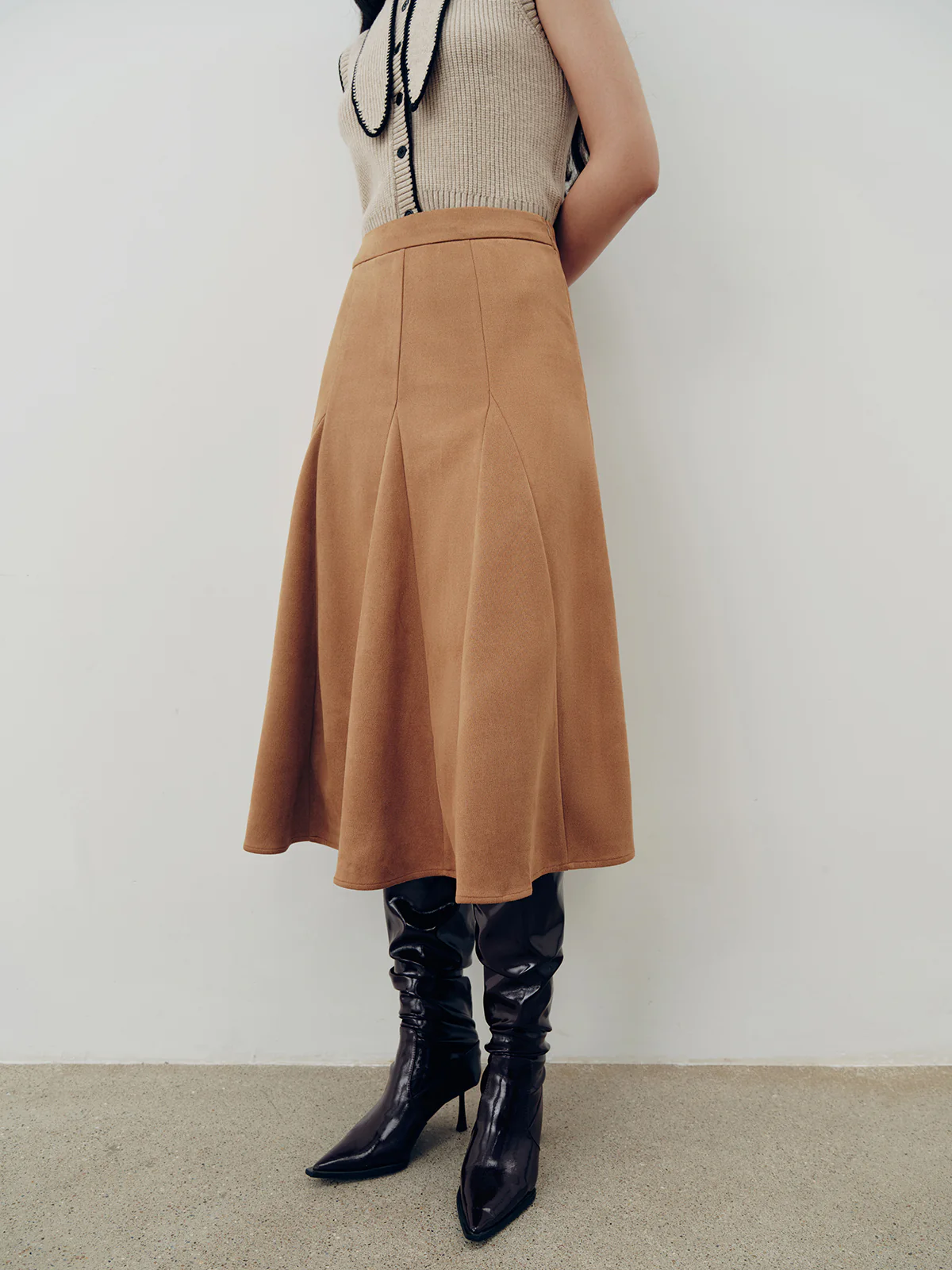 Suede Effect A-Line Maxi Skirt - Image 5
