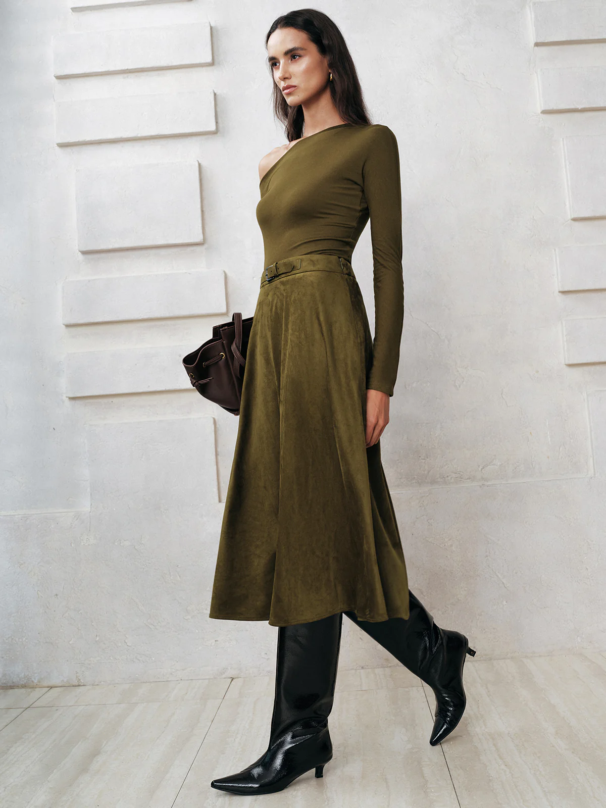 Soft Suede Effect A-Line Midi Skirt - Image 3