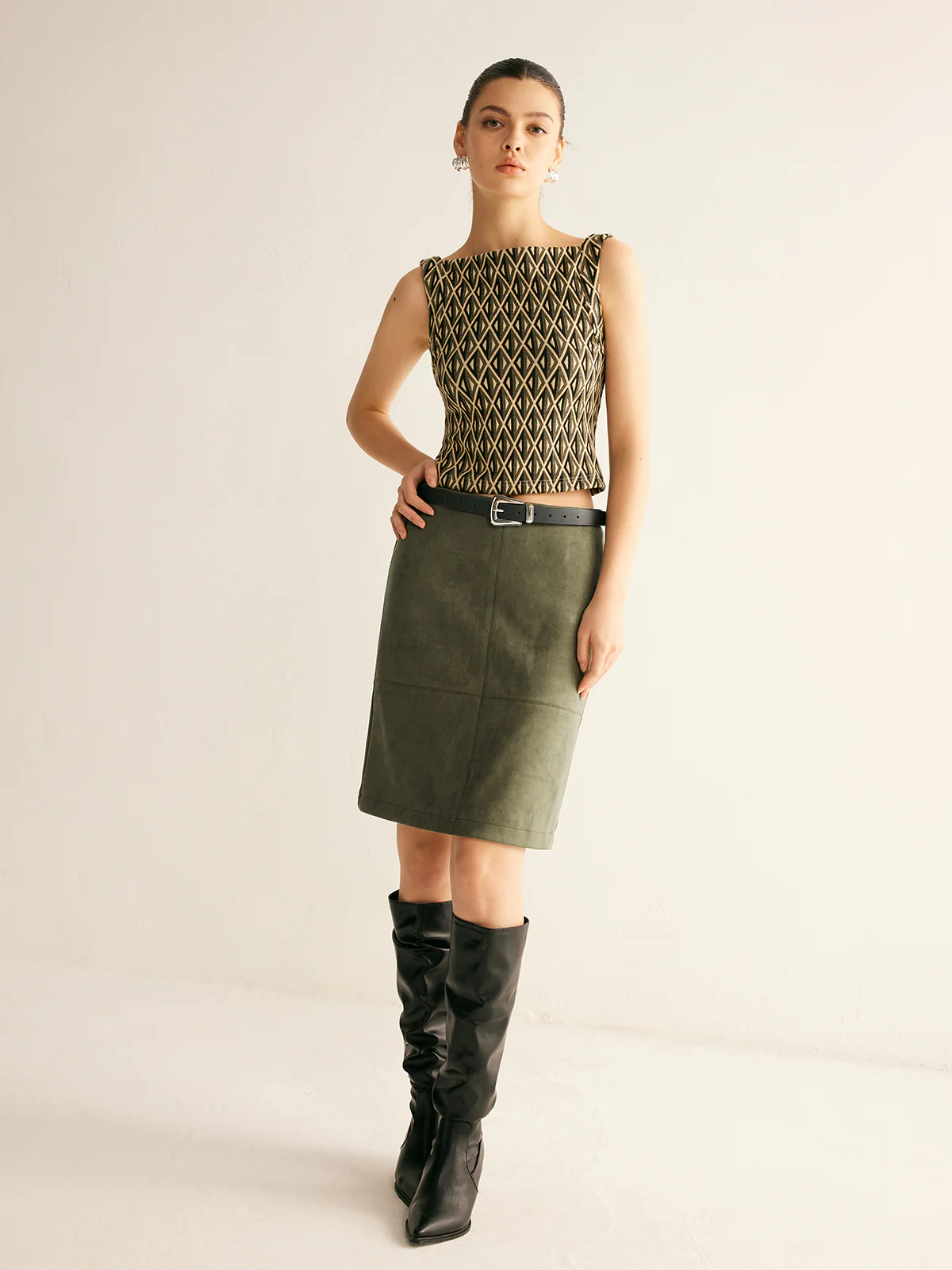 Suede Effect A-Line Skirt Without Belt - Image 2