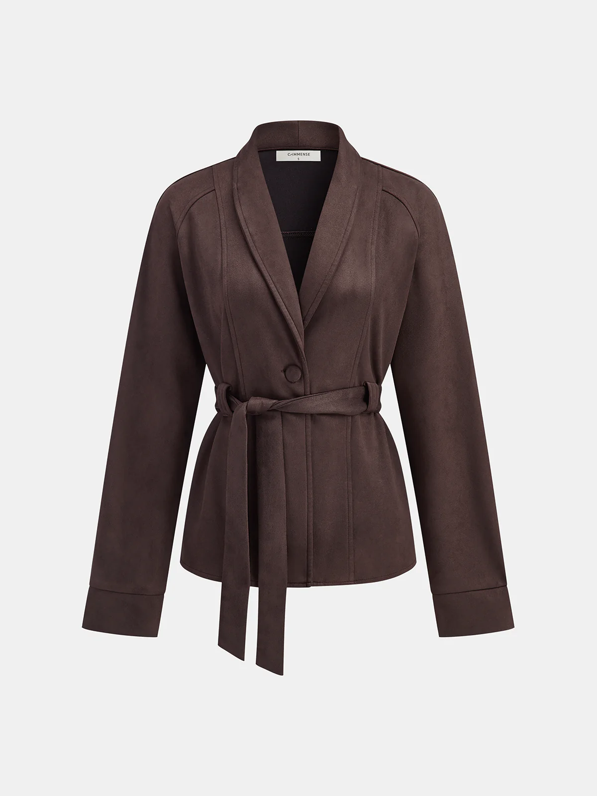 Suede Effect Belted Shawl Collar Jacket - Image 3
