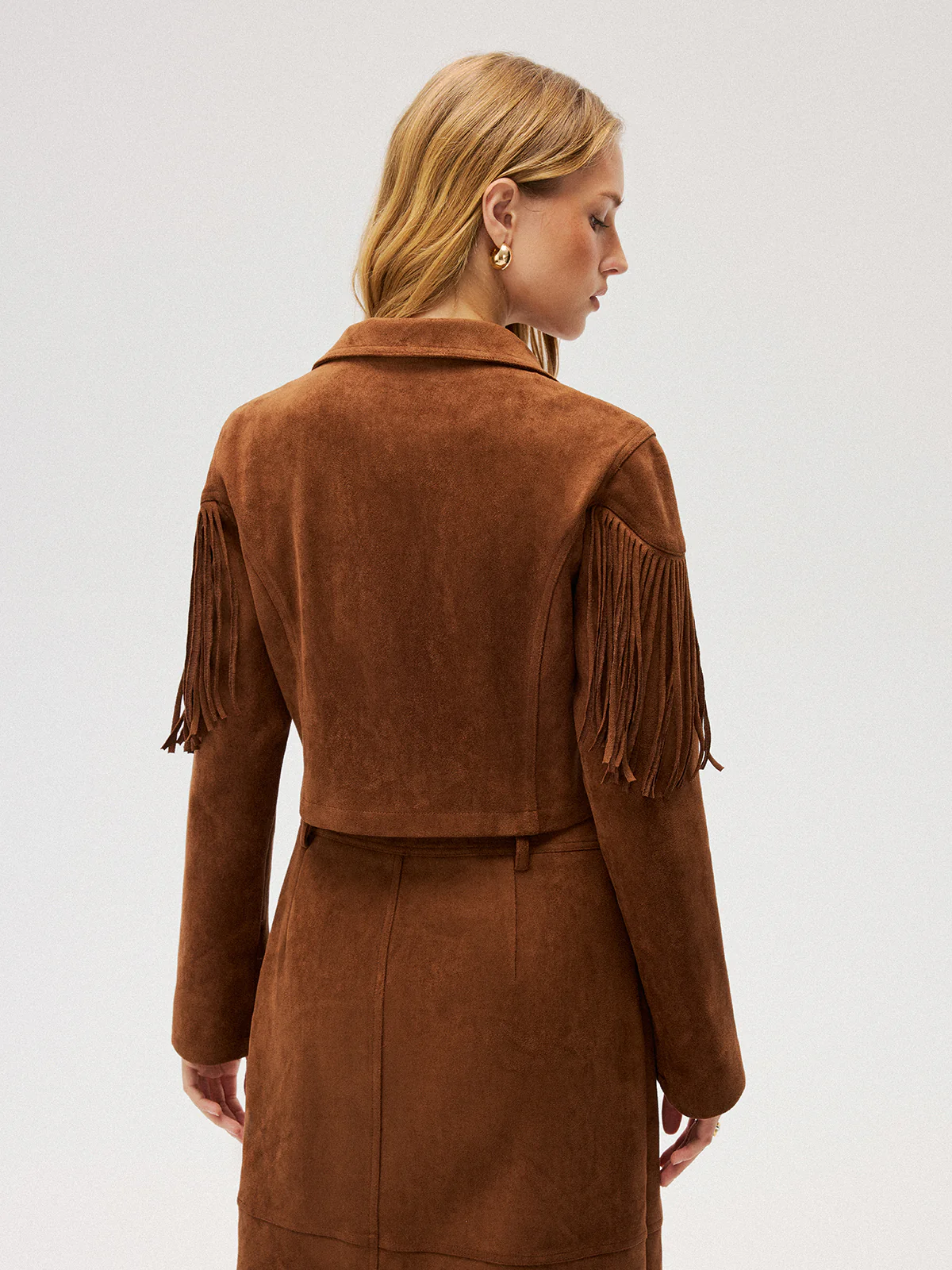 Suede Effect Fringe Cropped Blazer - Image 6