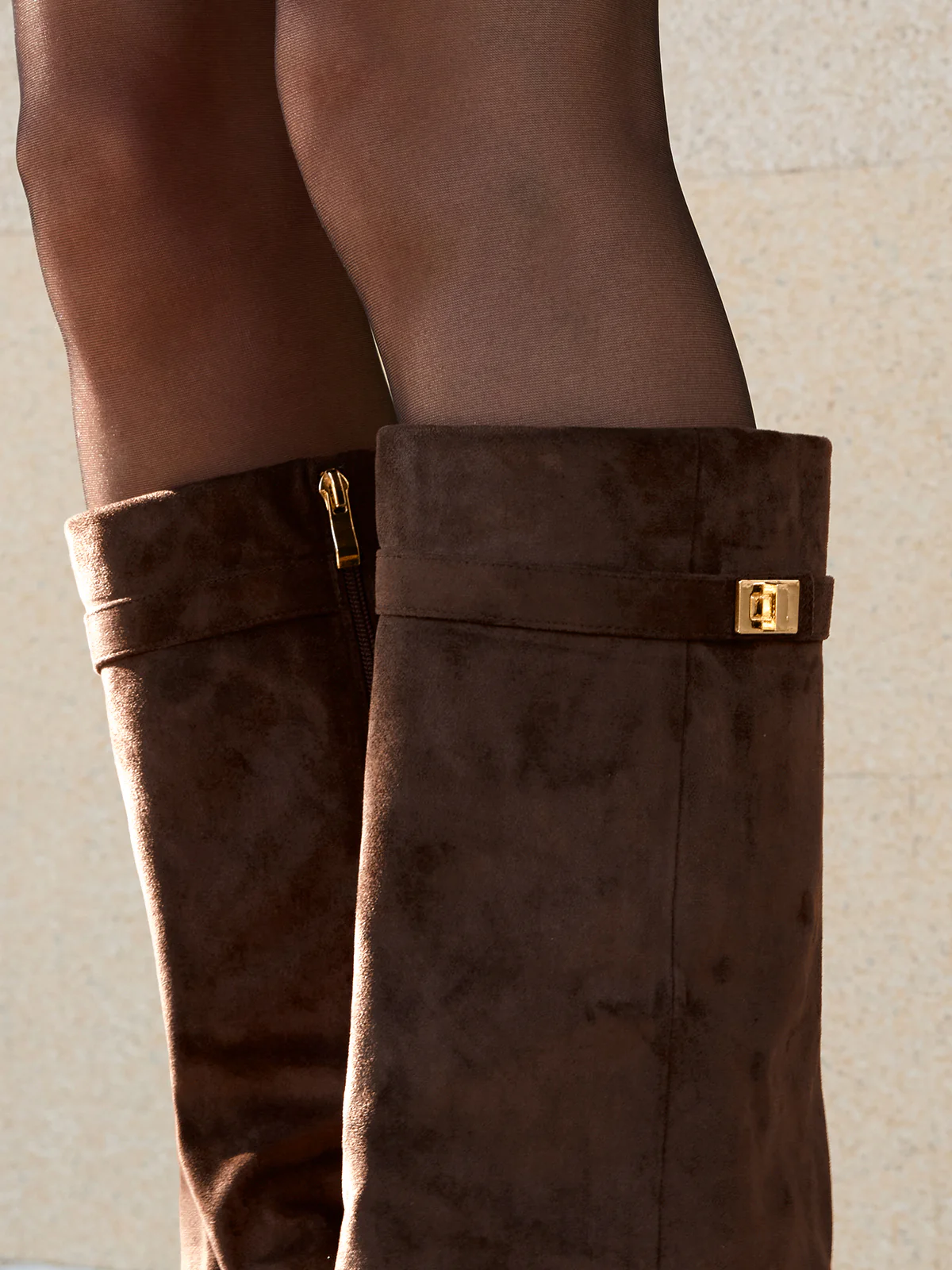 Suede Effect Knee-High Boots - Image 4