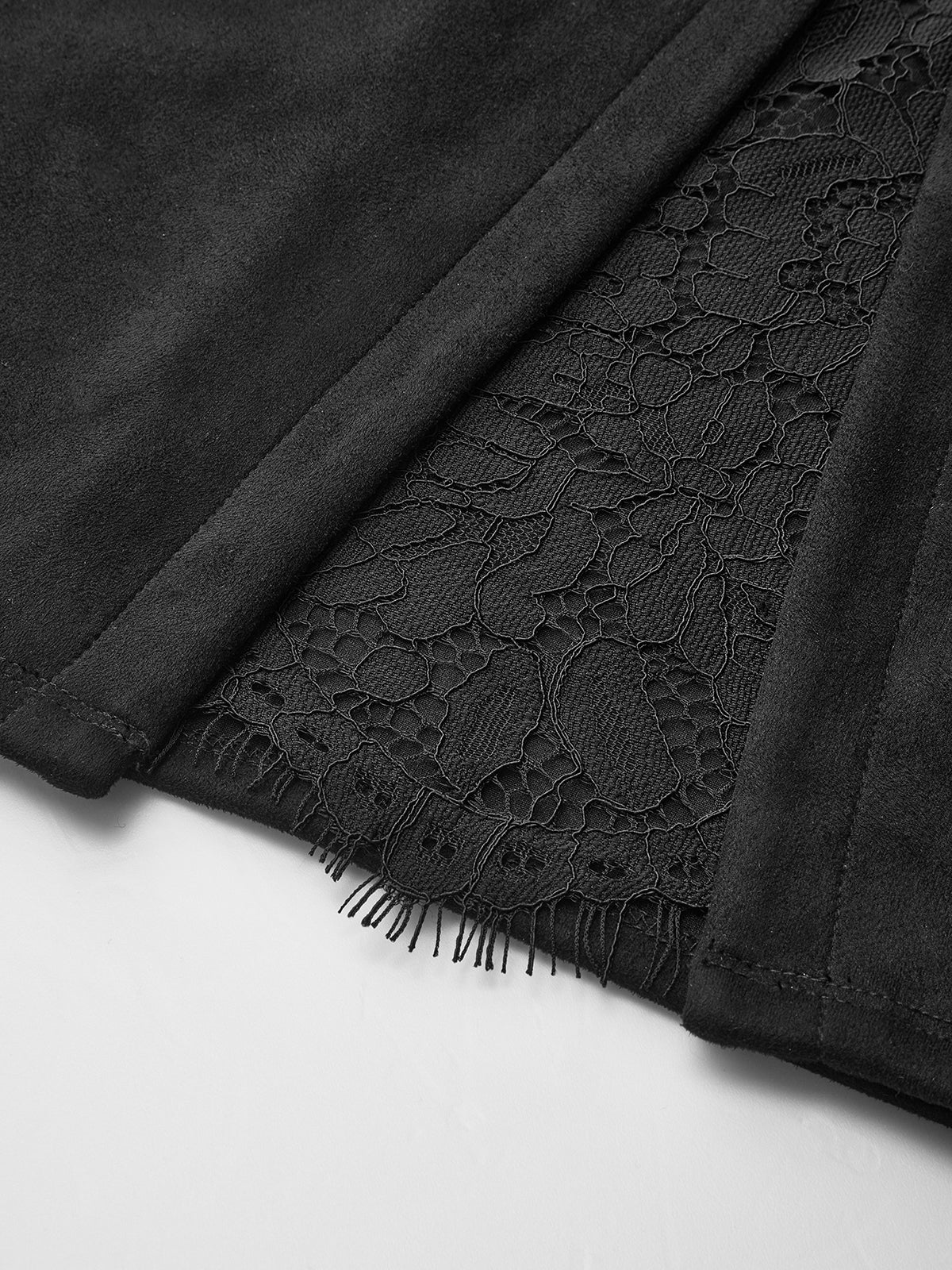 Suede Effect Lace-Slit Midi Skirt - Image 4