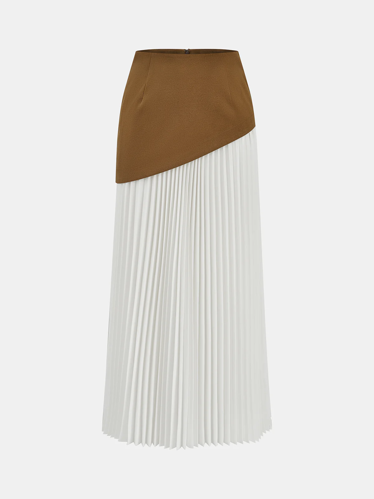 Suede Effect Panel Asymmetric Pleated Maxi Skirt