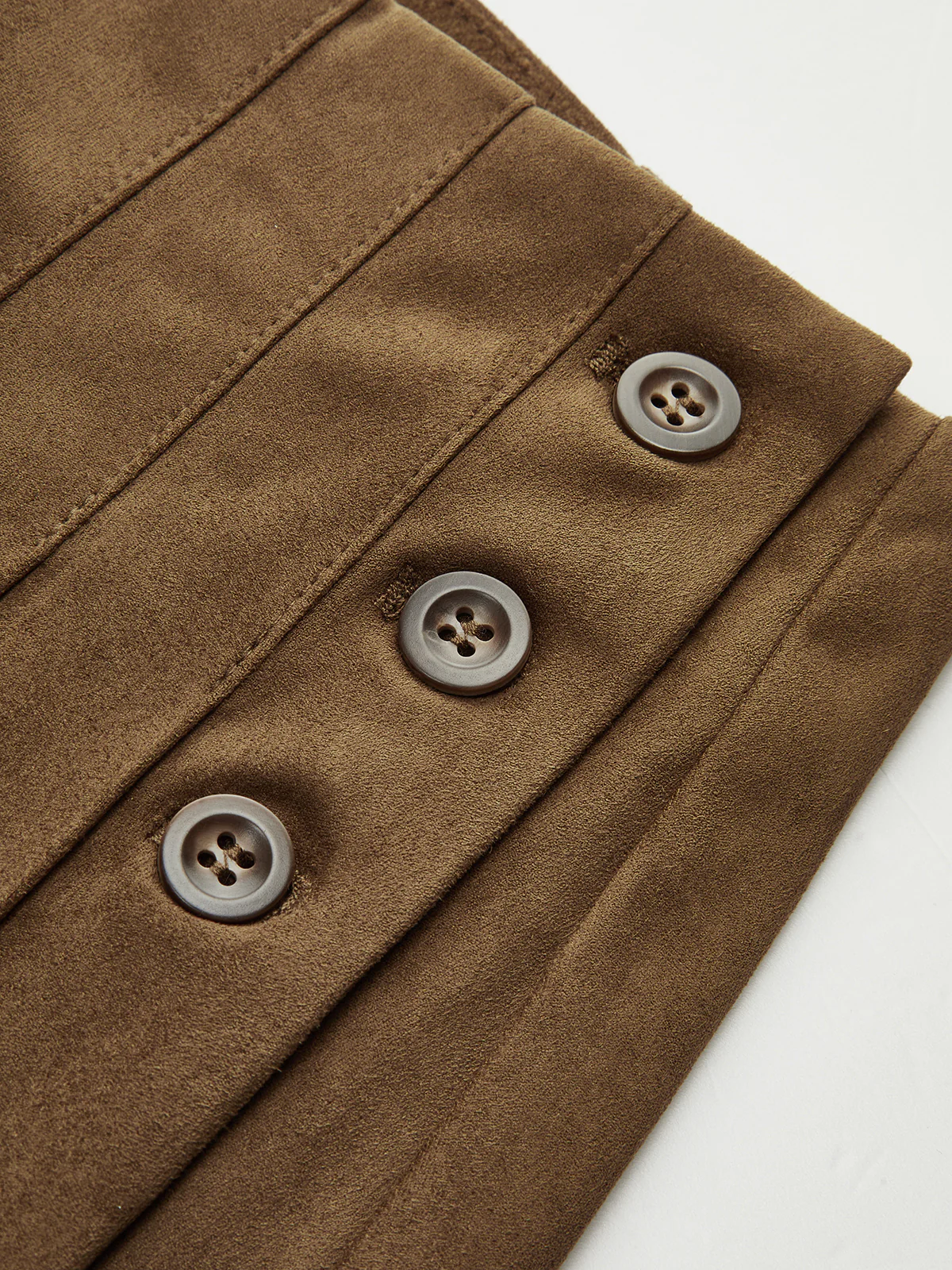 Suede Effect Pleated Button Detail Midi Skirt - Image 3