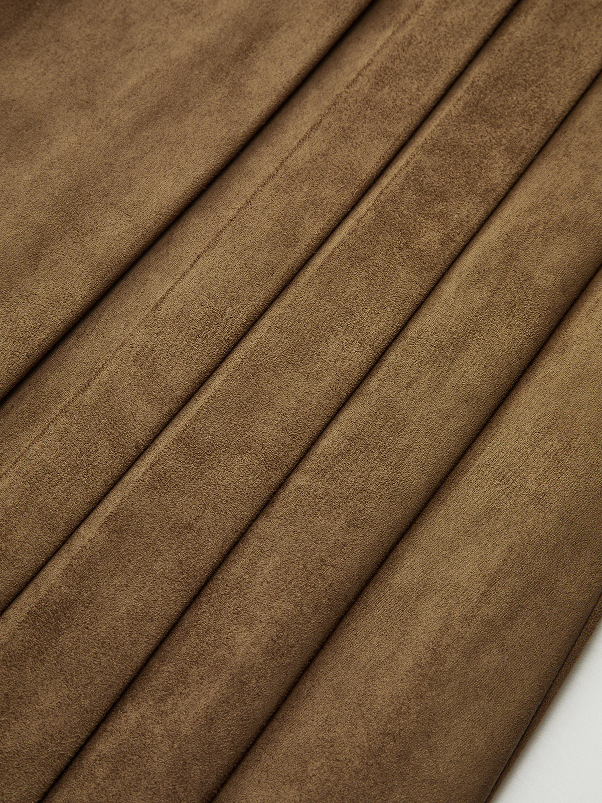 Suede Effect Pleated Button Detail Midi Skirt - Image 4