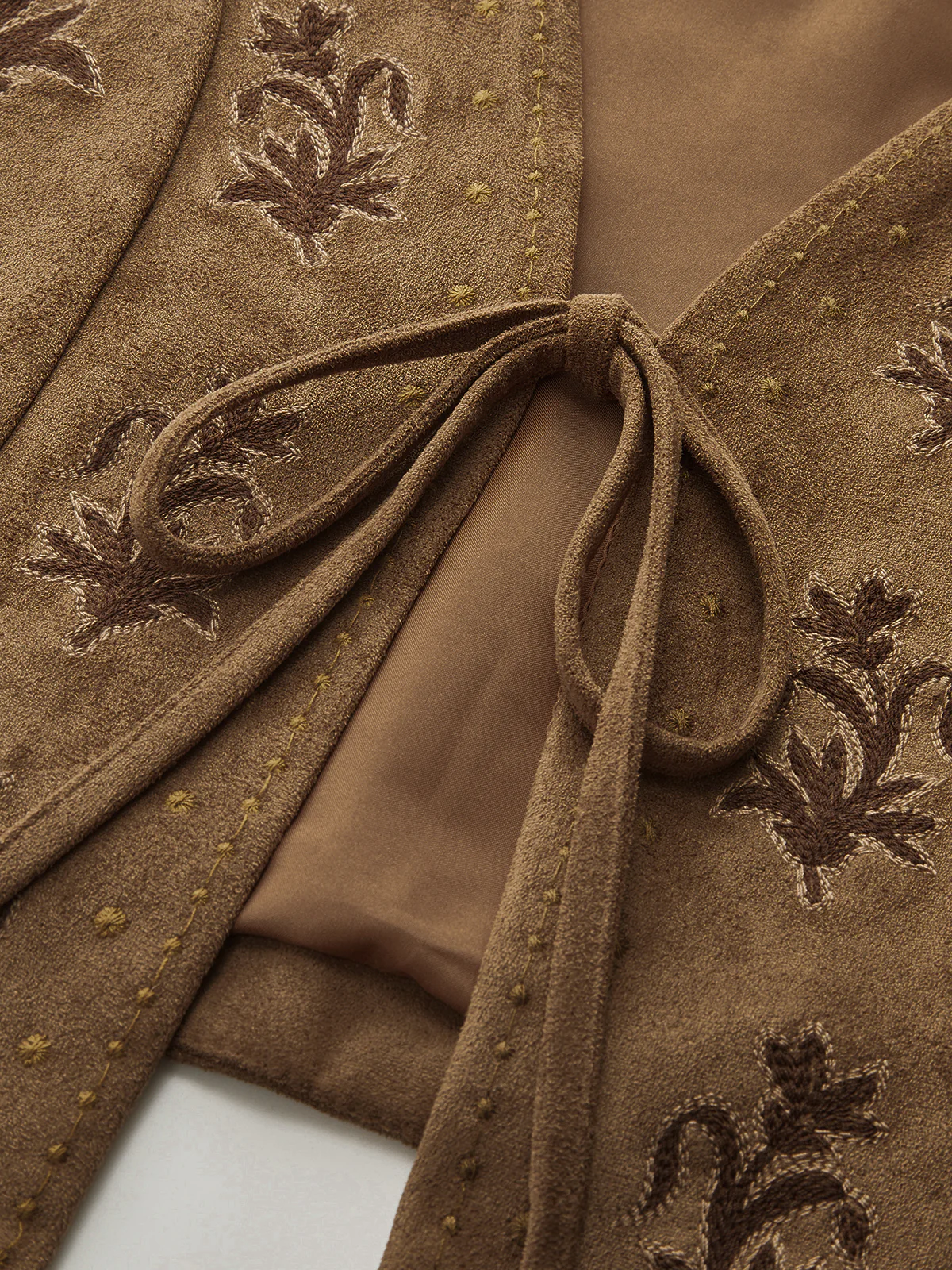 Suede Effect Embroidered Tie-Front Vest - Image 3