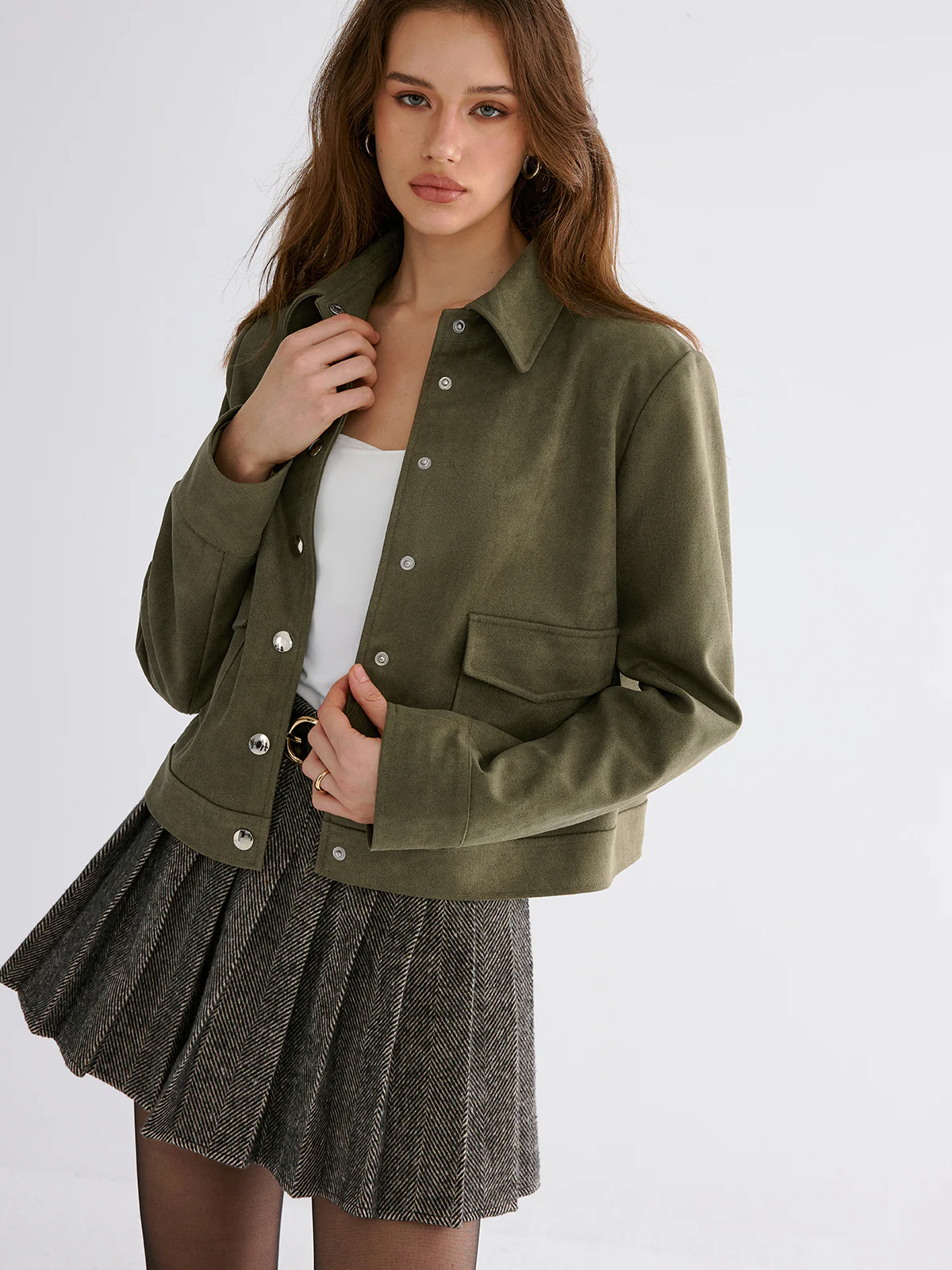 Suede Effect Lapel Button Jacket - Image 2
