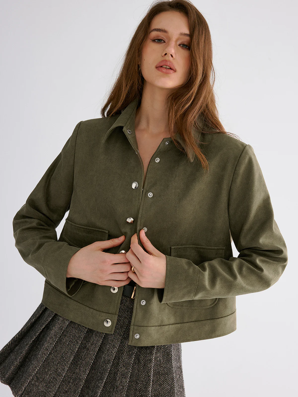Suede Effect Lapel Button Jacket - Image 4