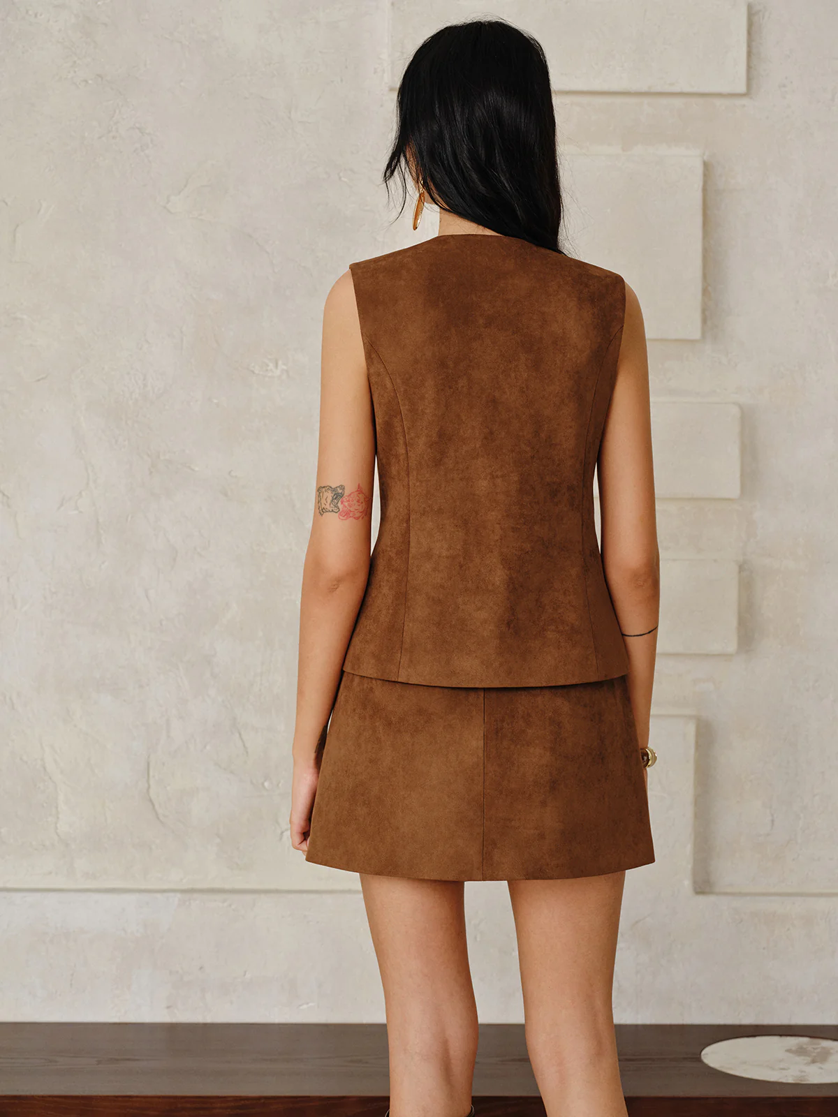 Suede Effect Metal Button Vest - Image 7