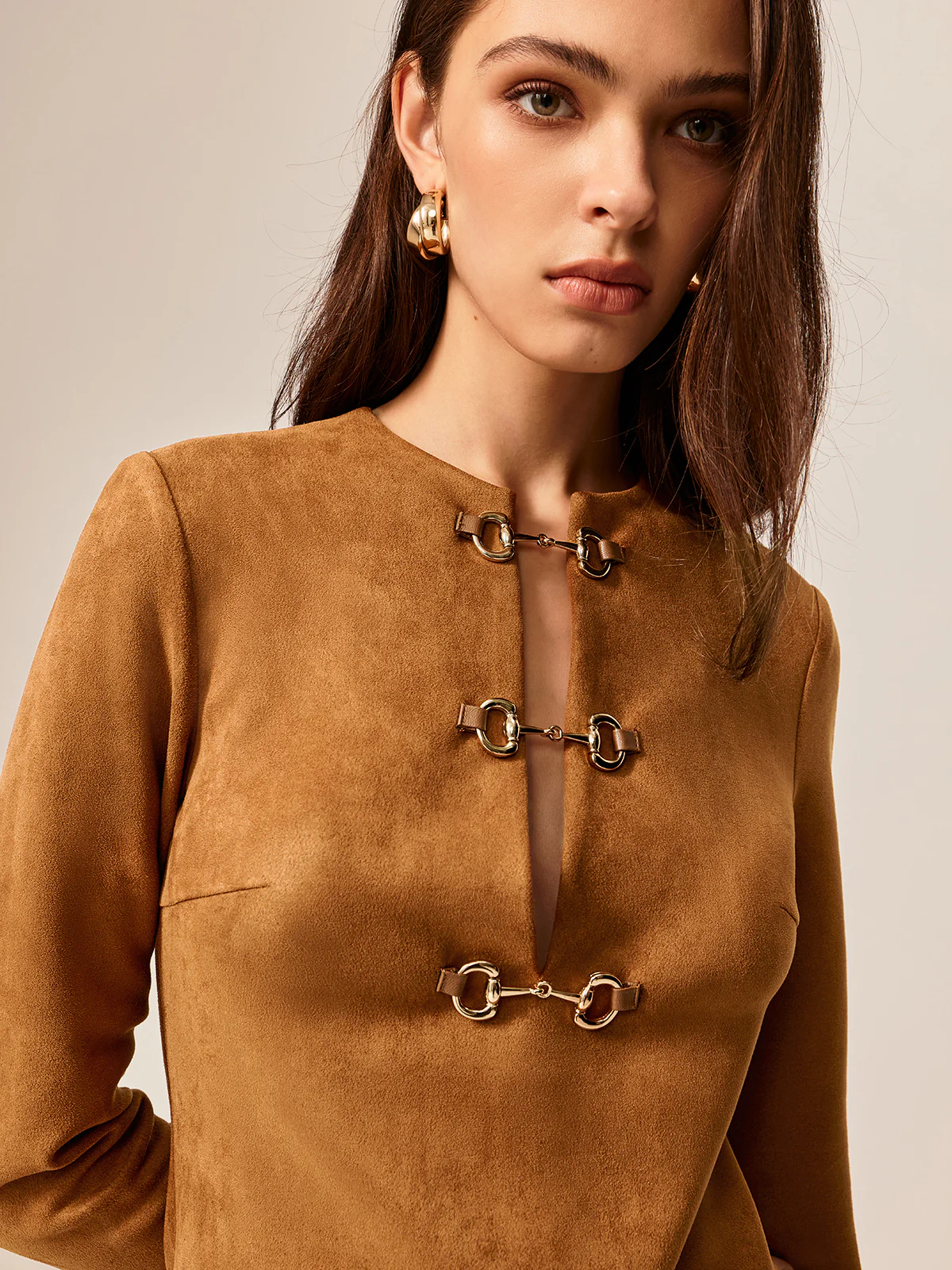 Suede Effect Metal-Detail Short Dress - Image 6