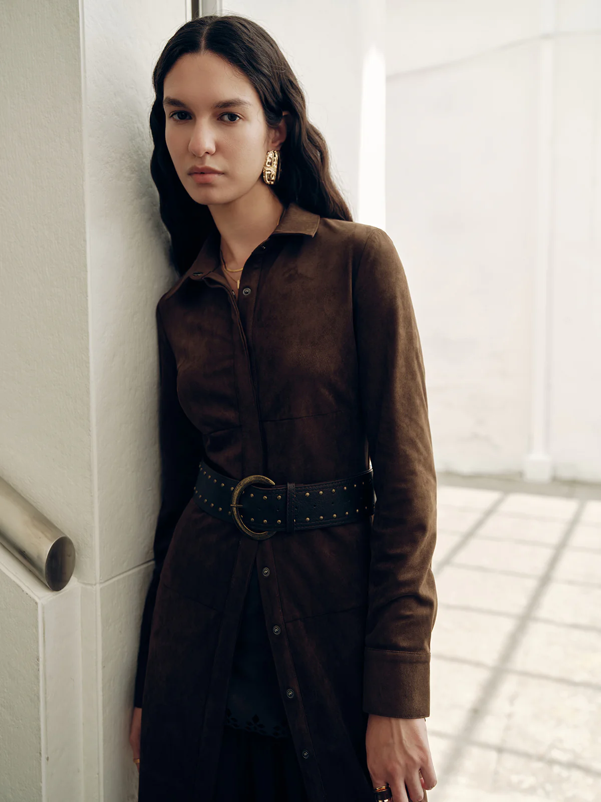 Suede Effect Shirt Dress without Belt - Image 3
